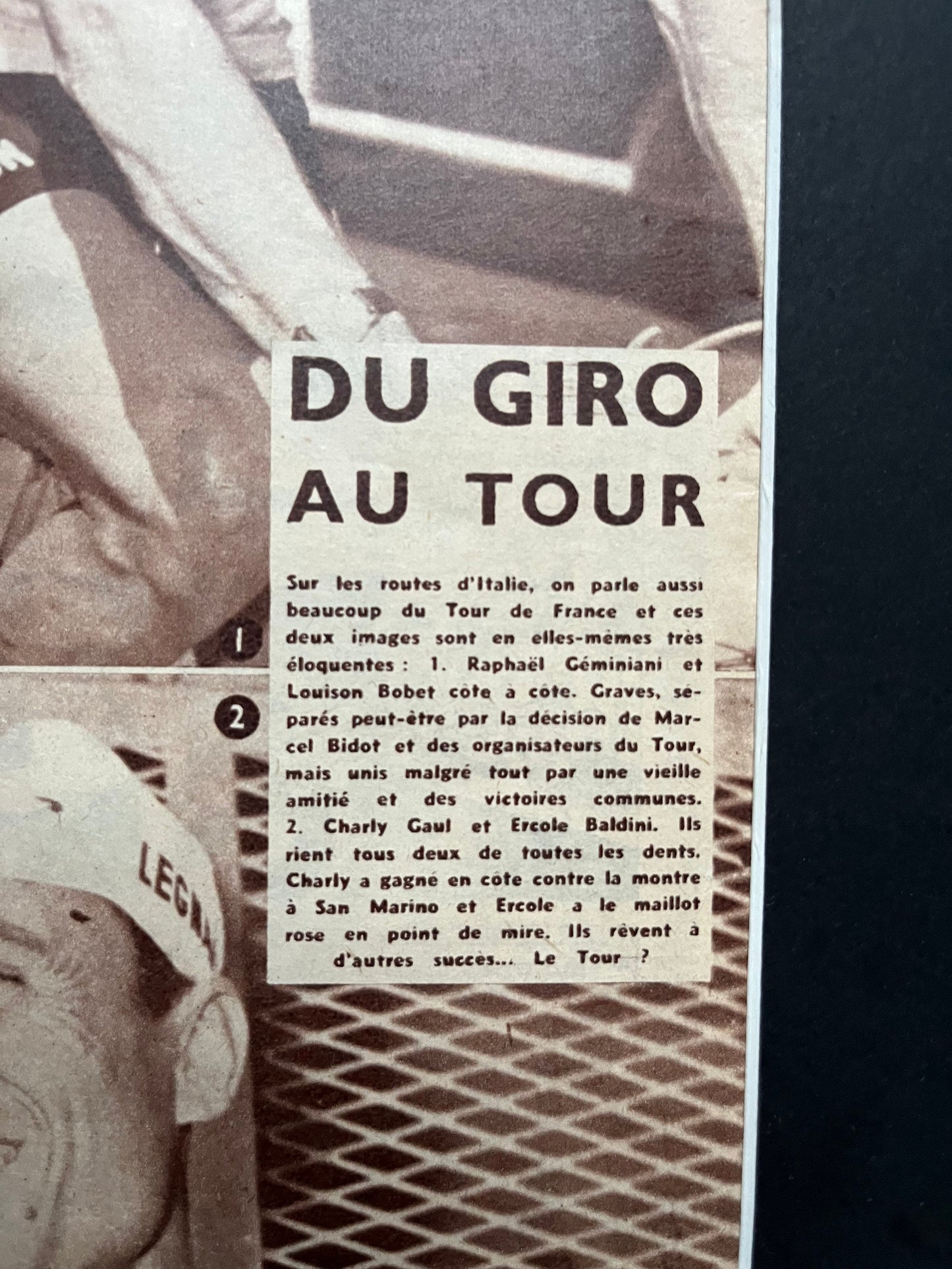 Vintage Cycling Print - Tour de France, Louison Bobet, Raphael Geminiani, Original 1950s