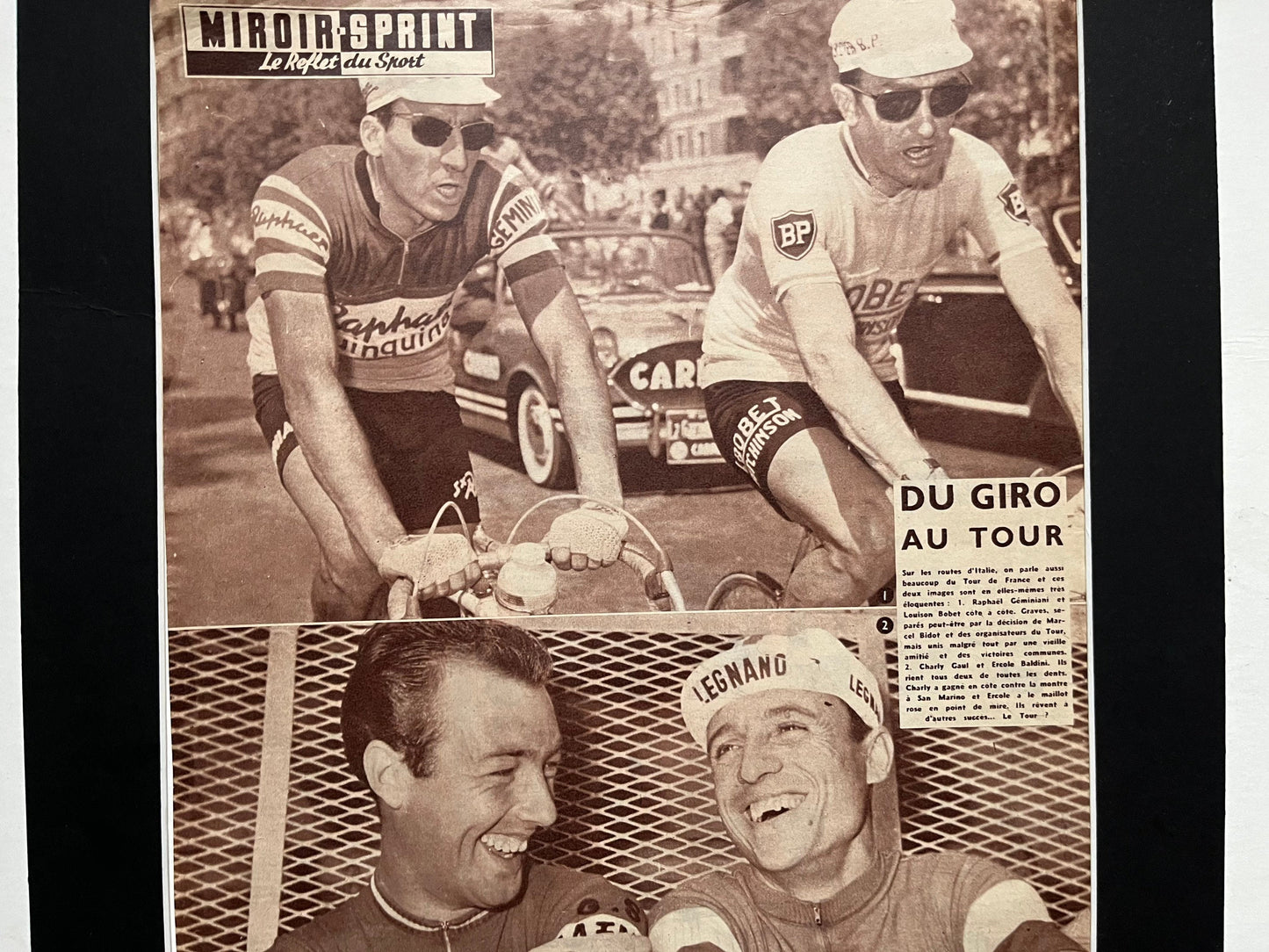 Vintage Cycling Print - Tour de France, Louison Bobet, Raphael Geminiani, Original 1950s