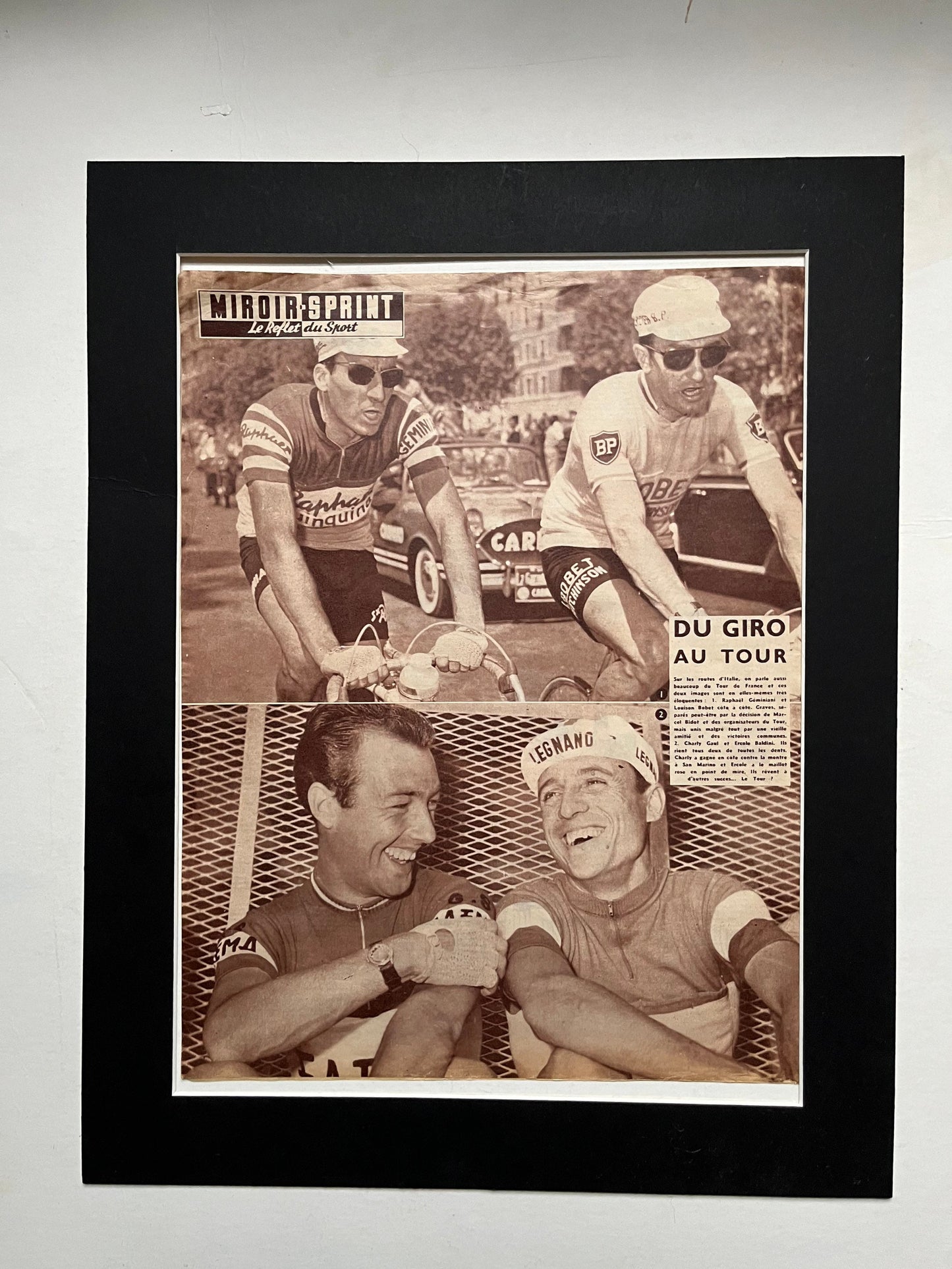 Vintage Cycling Print - Tour de France, Louison Bobet, Raphael Geminiani, Original 1950s