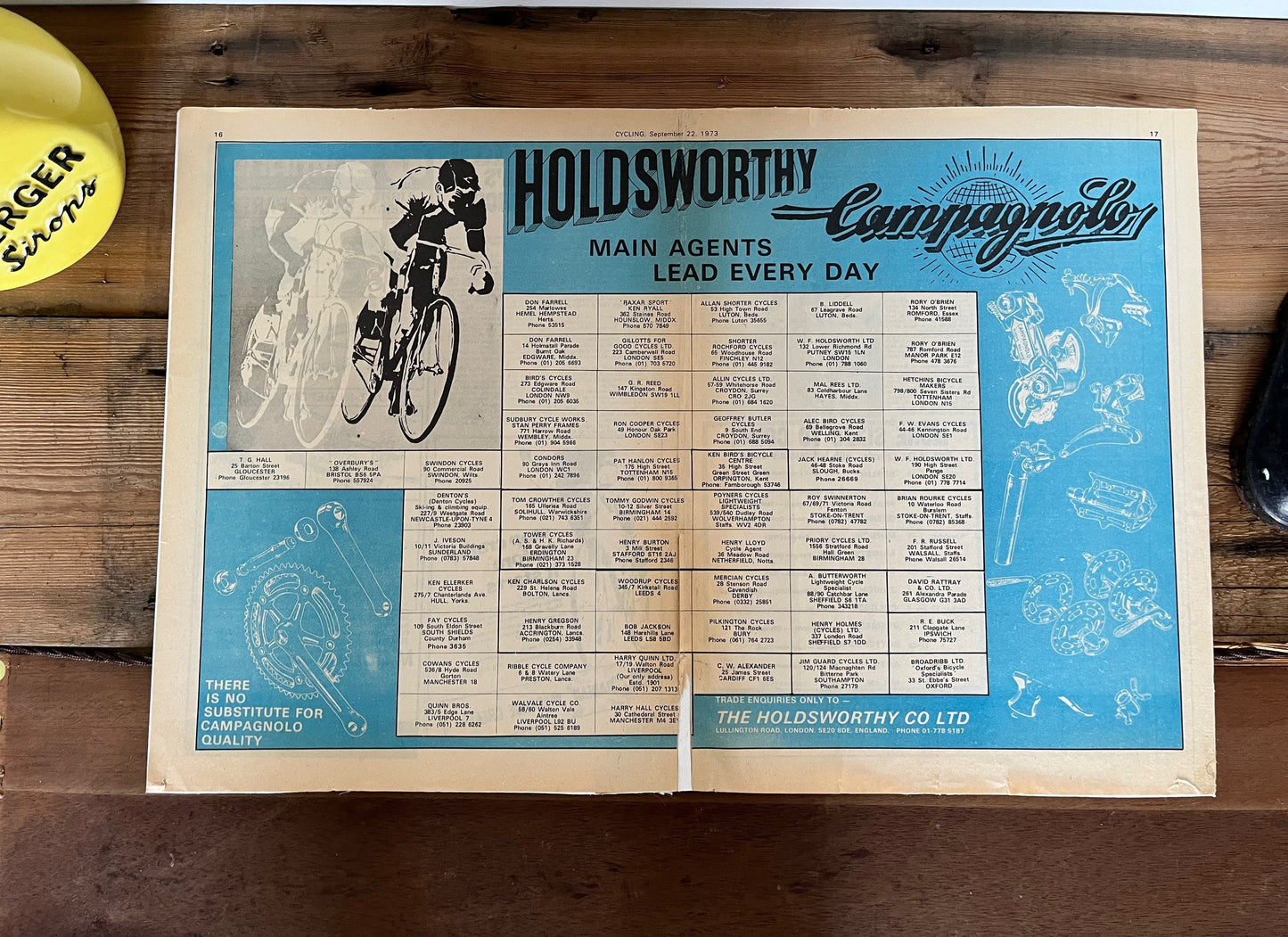 Vintage Cycling Advertisement  - Campagnolo/Holdsworth, Original 1973