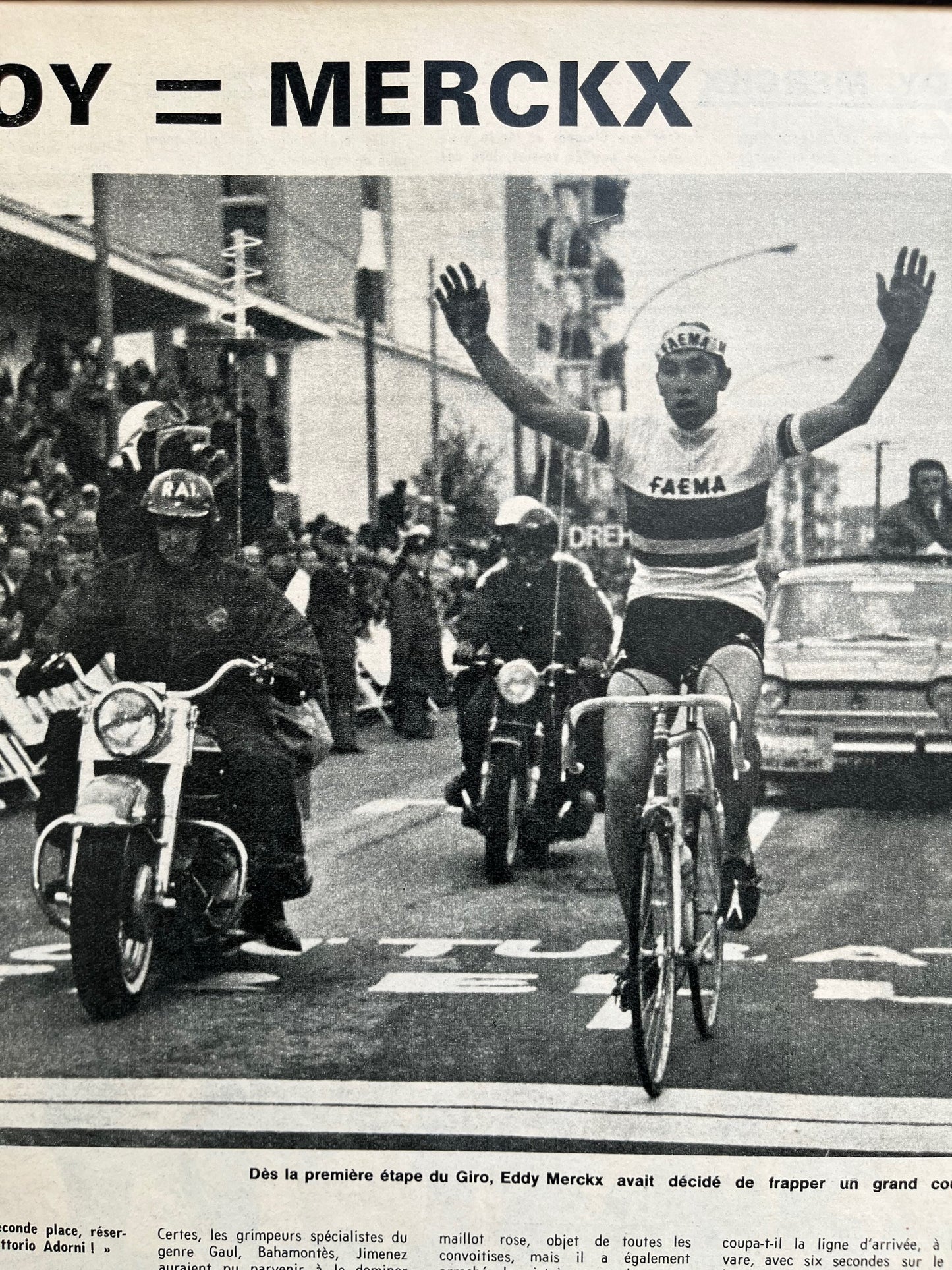 Vintage Cycling Print - Giro d’Italia, Eddy Merckx, Original 1968