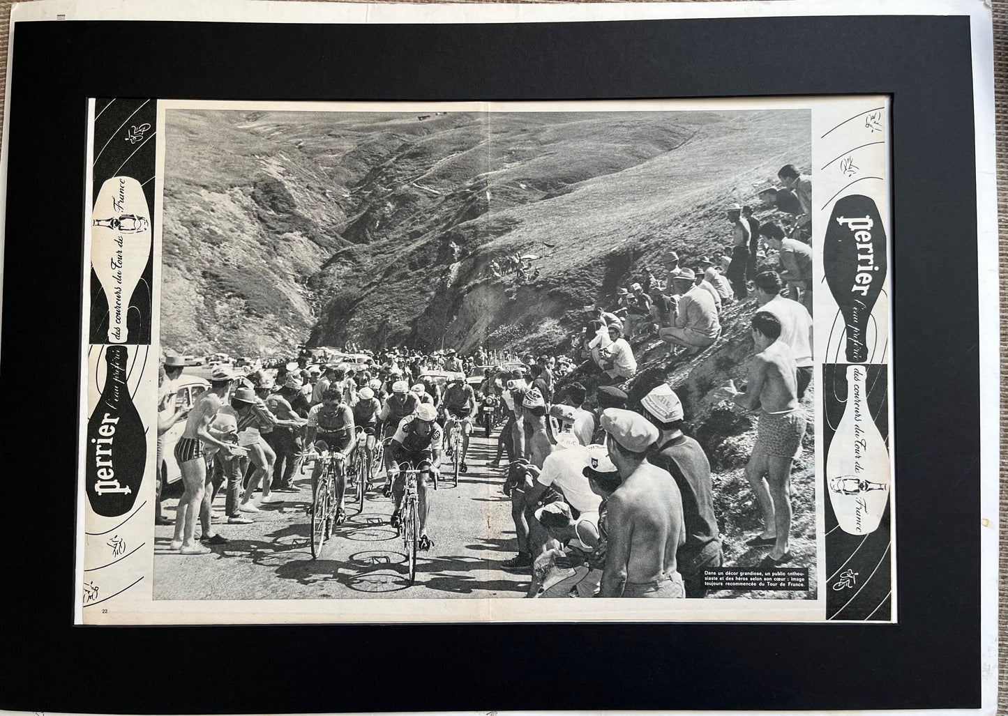 Vintage Tour de France/ Perrier original vintage cycling print 1960s