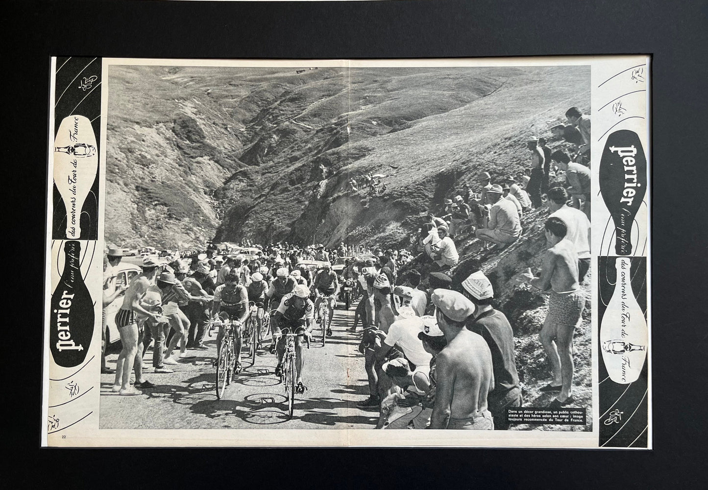 Vintage Tour de France/ Perrier original vintage cycling print 1960s