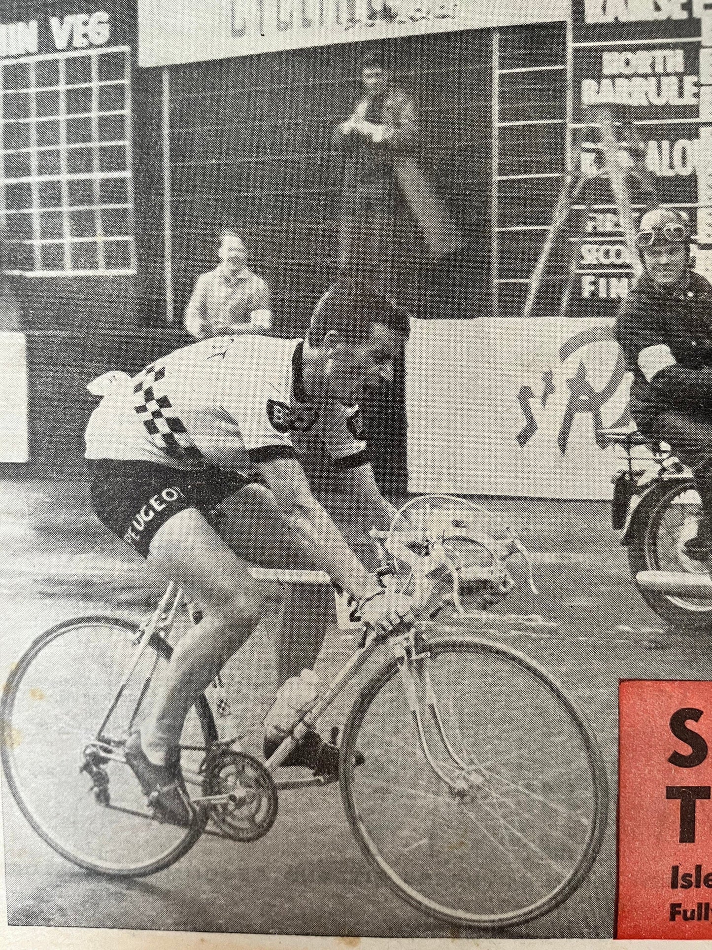 Vintage Cycling Print - Tom Simpson/Peugeot, Isle of Man Victory, Original 1963
