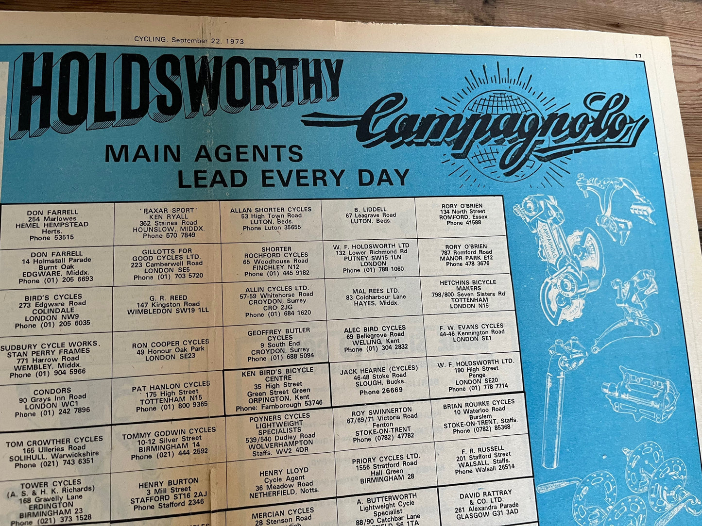 Vintage Cycling Advertisement  - Campagnolo/Holdsworth, Original 1973