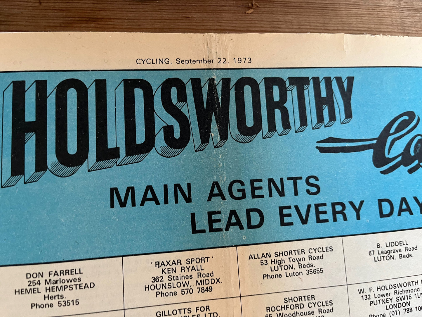 Vintage Cycling Advertisement  - Campagnolo/Holdsworth, Original 1973