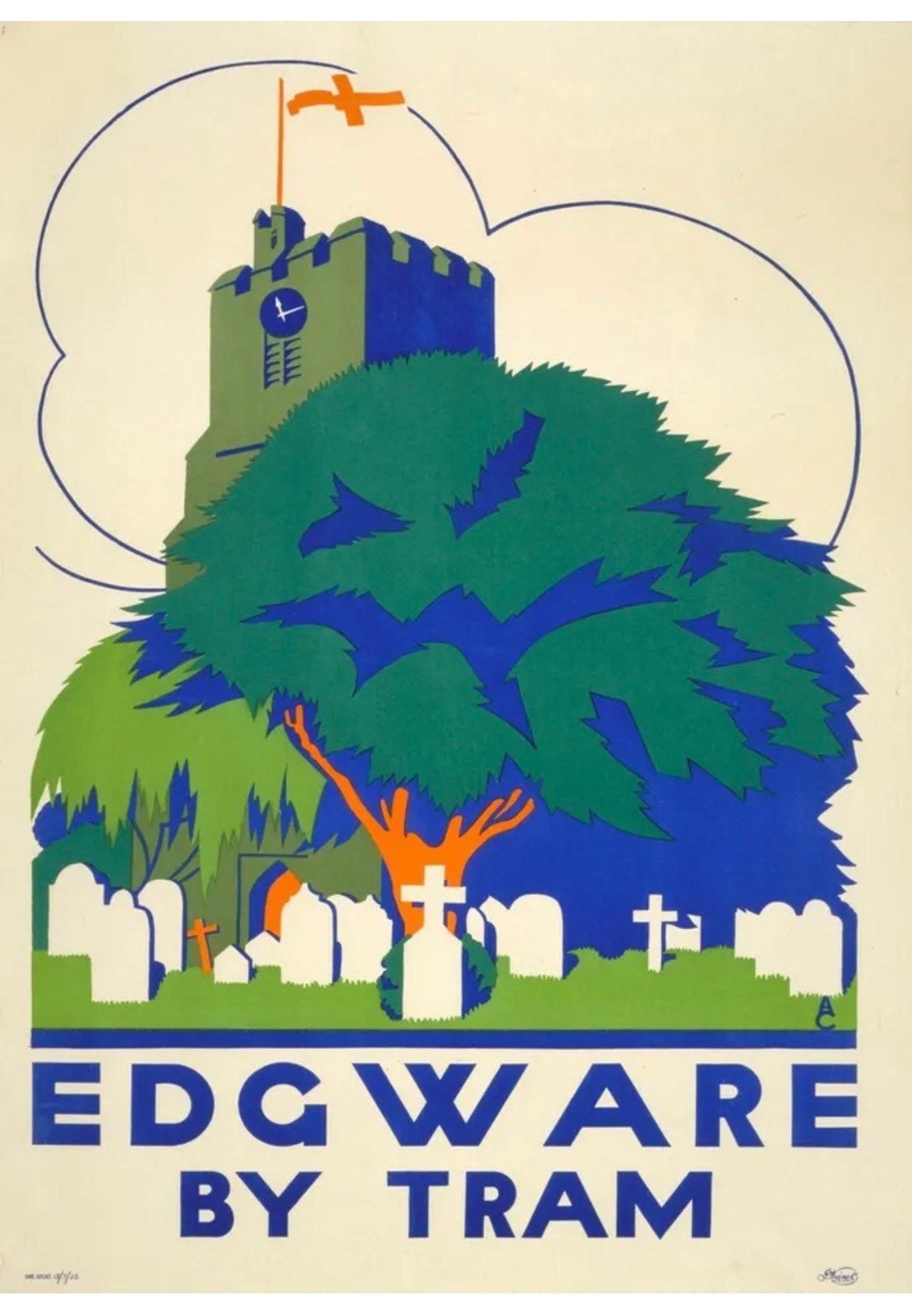 Vintage Advertising Poster - London Transport, Edgware by Tram, Edward McKnight Kauffer c1923