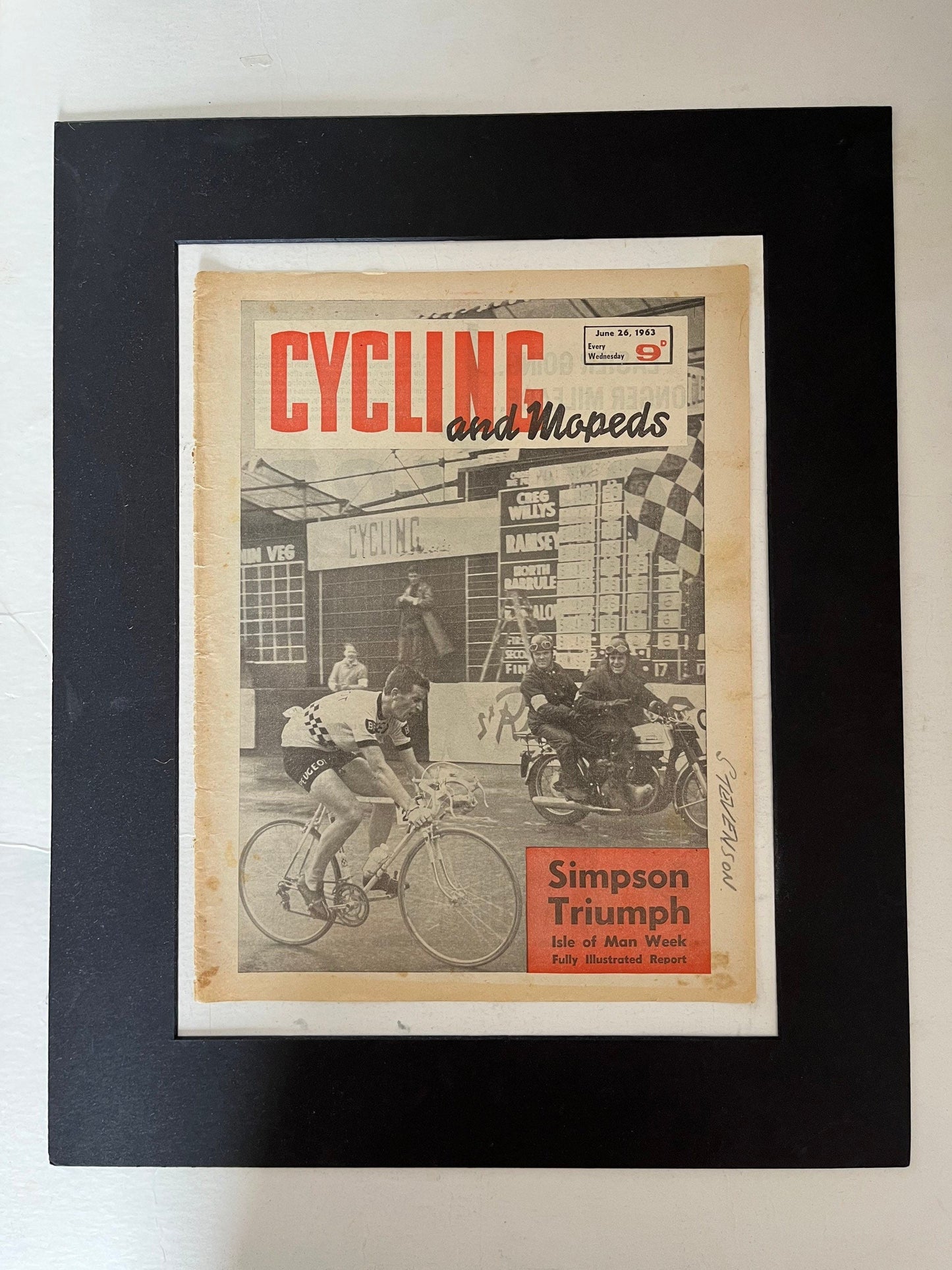 Vintage Cycling Print - Tom Simpson/Peugeot, Isle of Man Victory, Original 1963