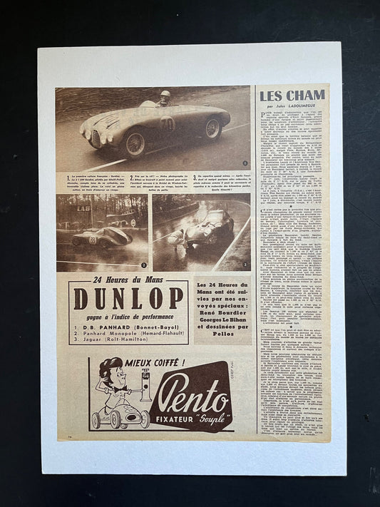 Vintage Magazine Print (French) - Jaguar D Type/Lotus, Le Mans 24h, Original 1955