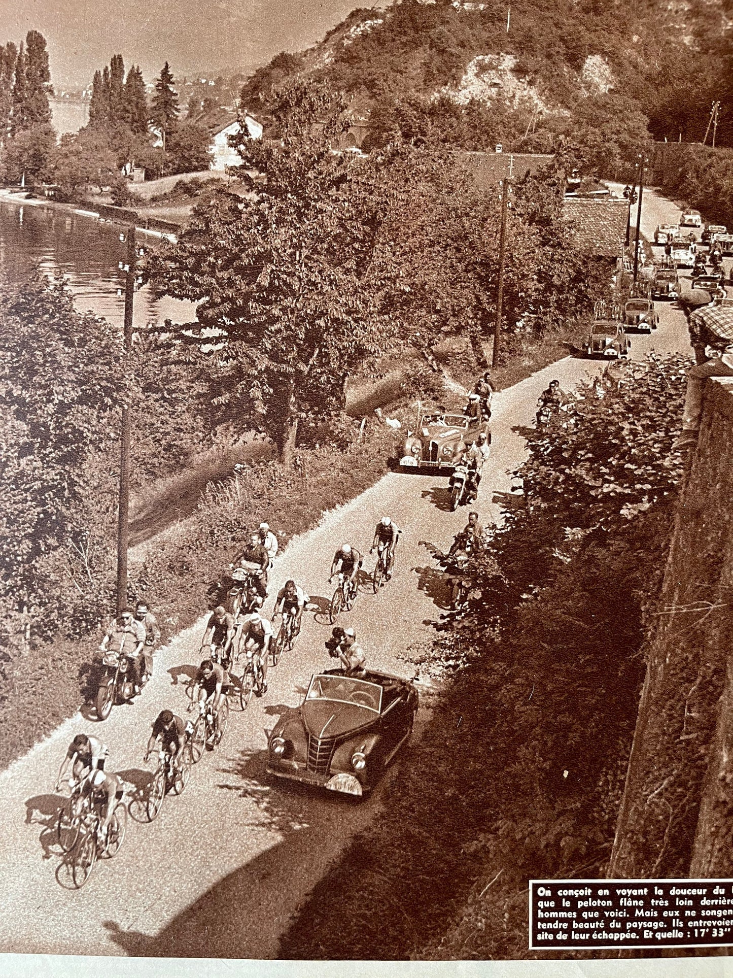 Vintage Cycling Print - Lac Le Man, Tour de France, Original  1950s