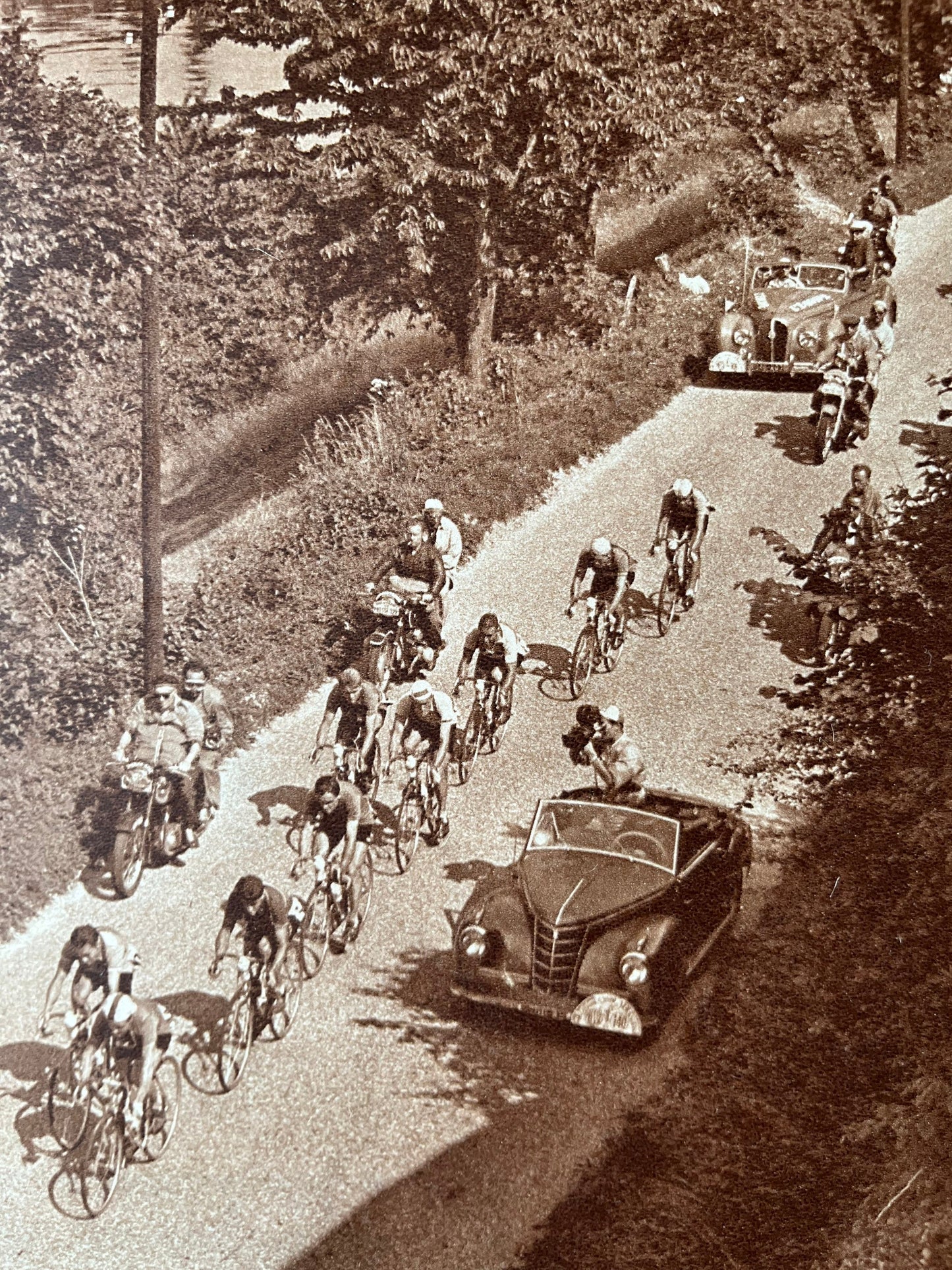 Vintage Cycling Print - Lac Le Man, Tour de France, Original  1950s