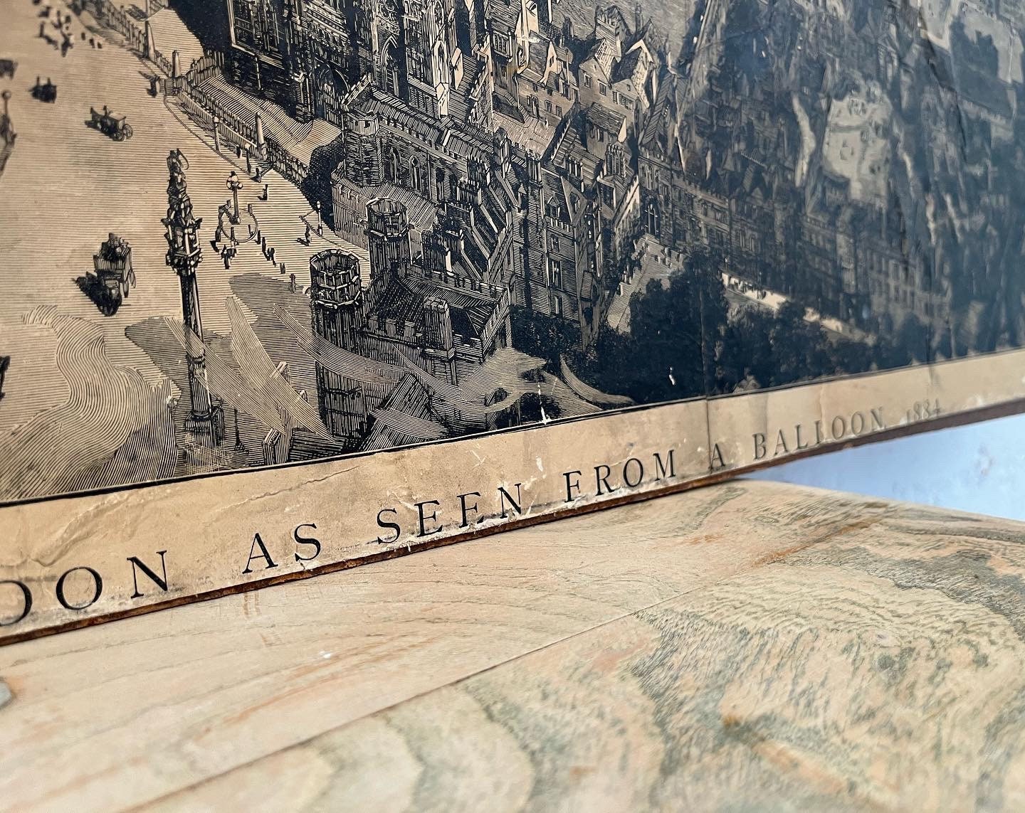 Vintage Victorian Monochrome Print - Exceptionally Rare Hand Drawn Print - Aerial View of London', Signed by Artist, H. Brewer 1884