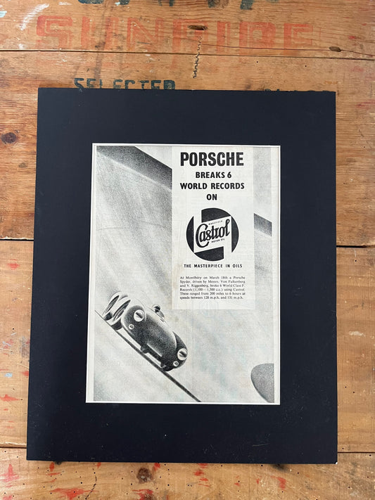 Vintage Advertising Print - Porsche 550 Spyder, Castrol Oil, 1955