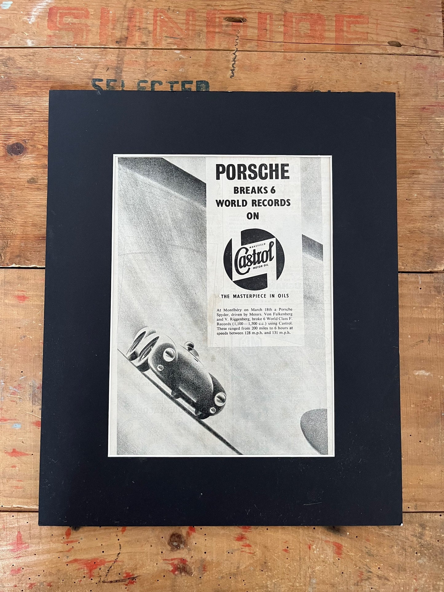 Vintage Advertising Print - Porsche 550 Spyder, Castrol Oil, 1955