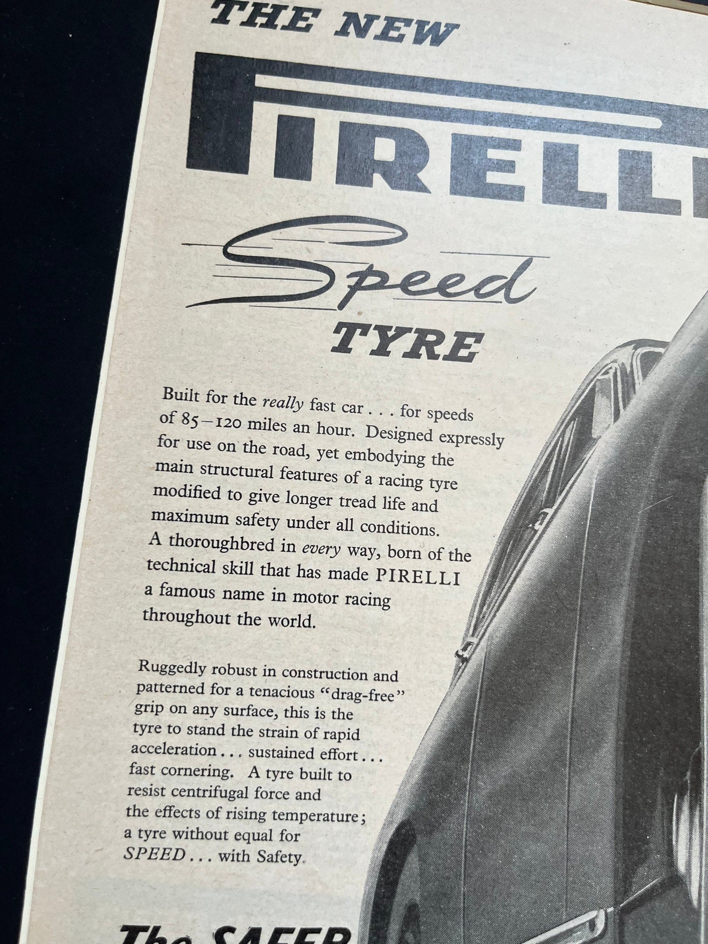 Vintage Advertising Print - Pirelli Tyres, c1955