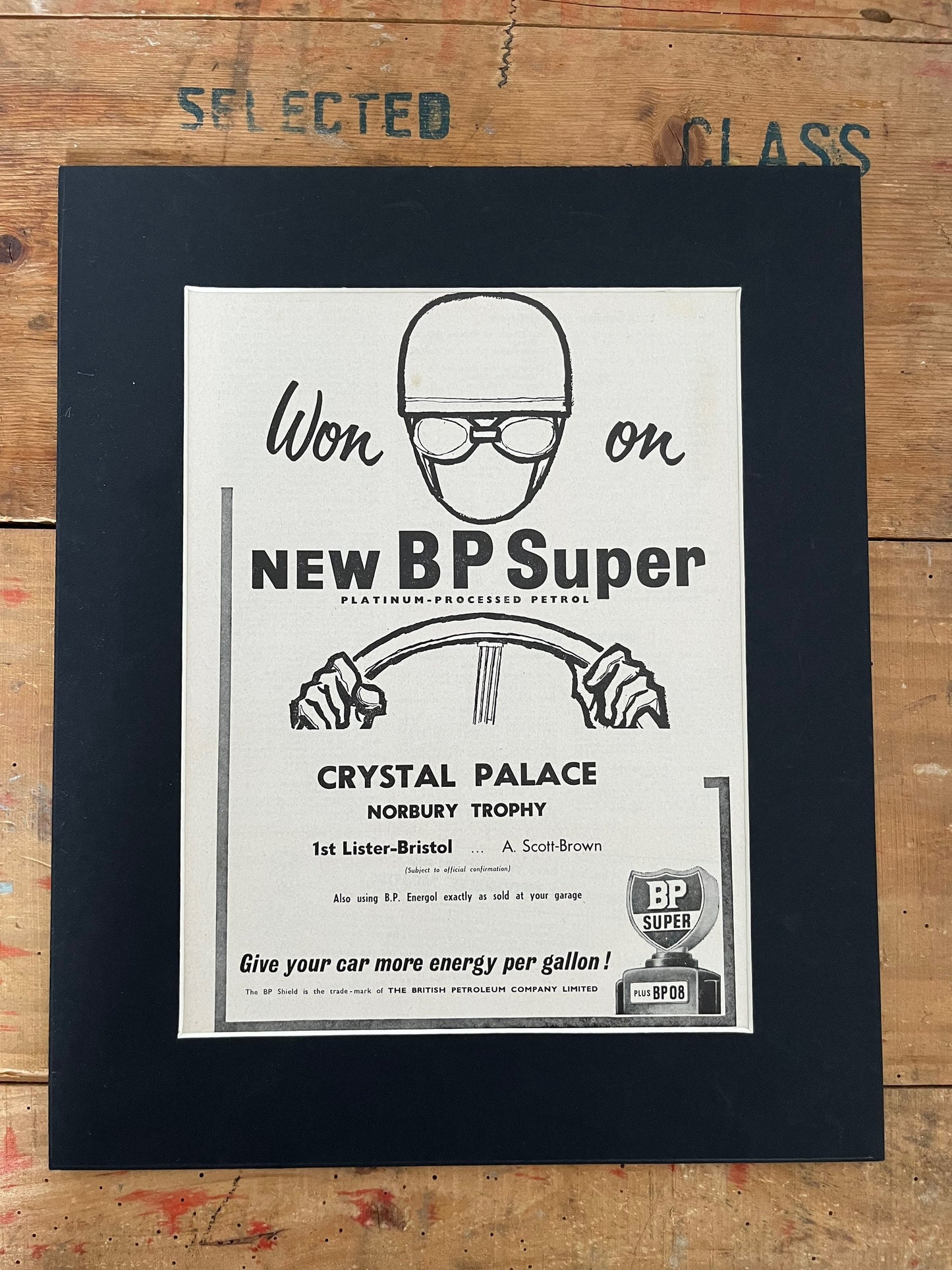 Vintage BP Super print 1955 -Crystal Palace car racing track