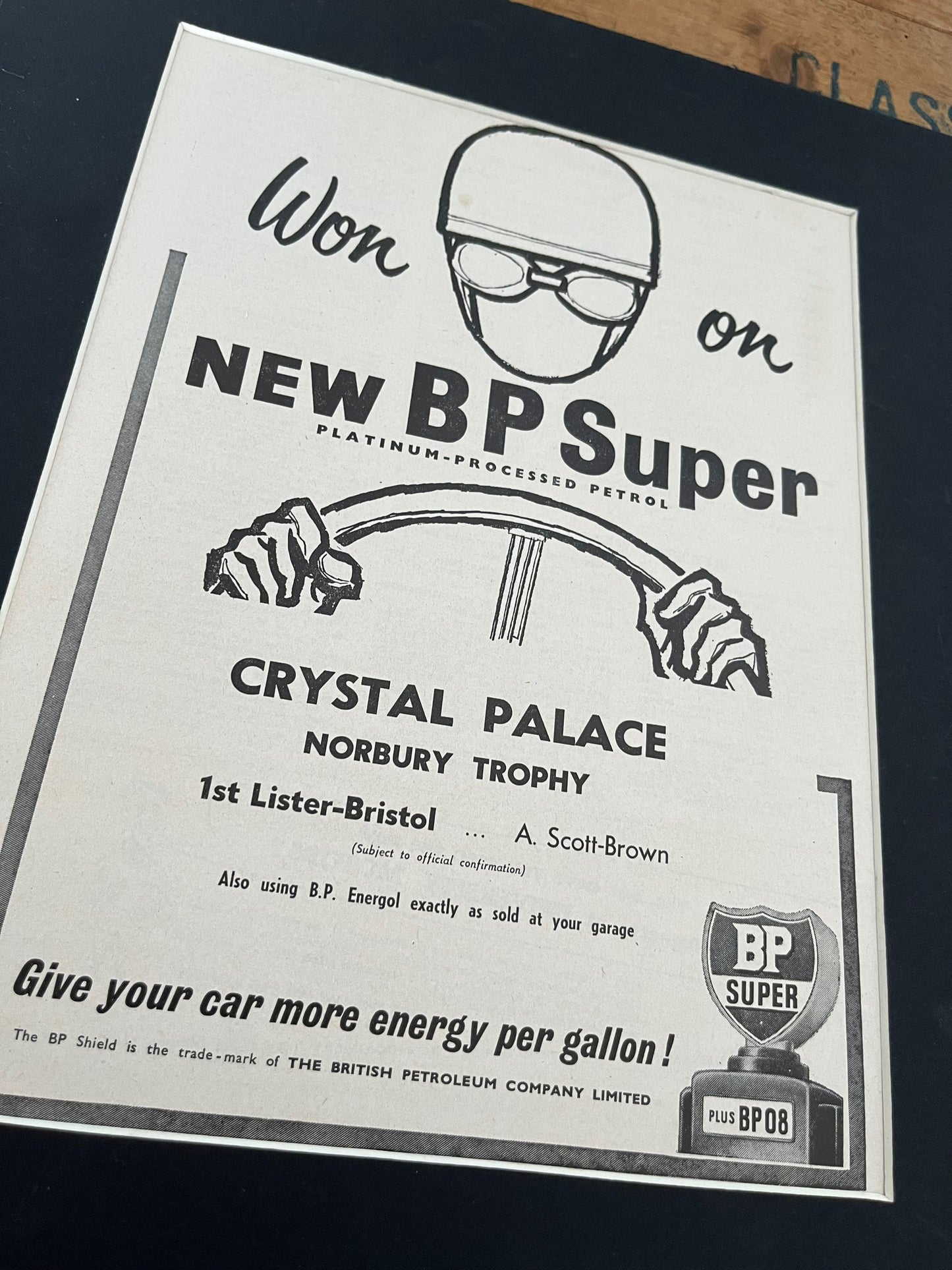 Vintage BP Super print 1955 -Crystal Palace car racing track