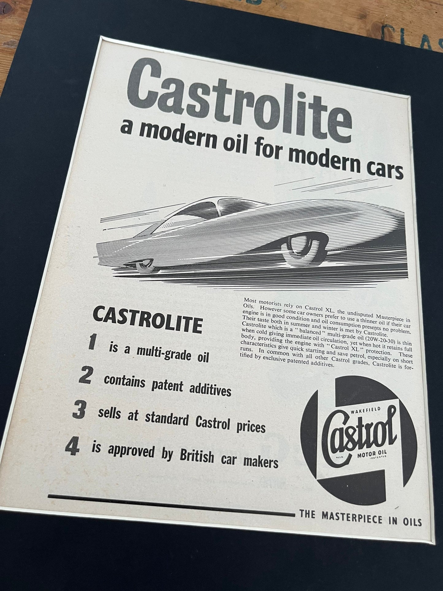 Vintage Castrol oil advertisement print 1950s