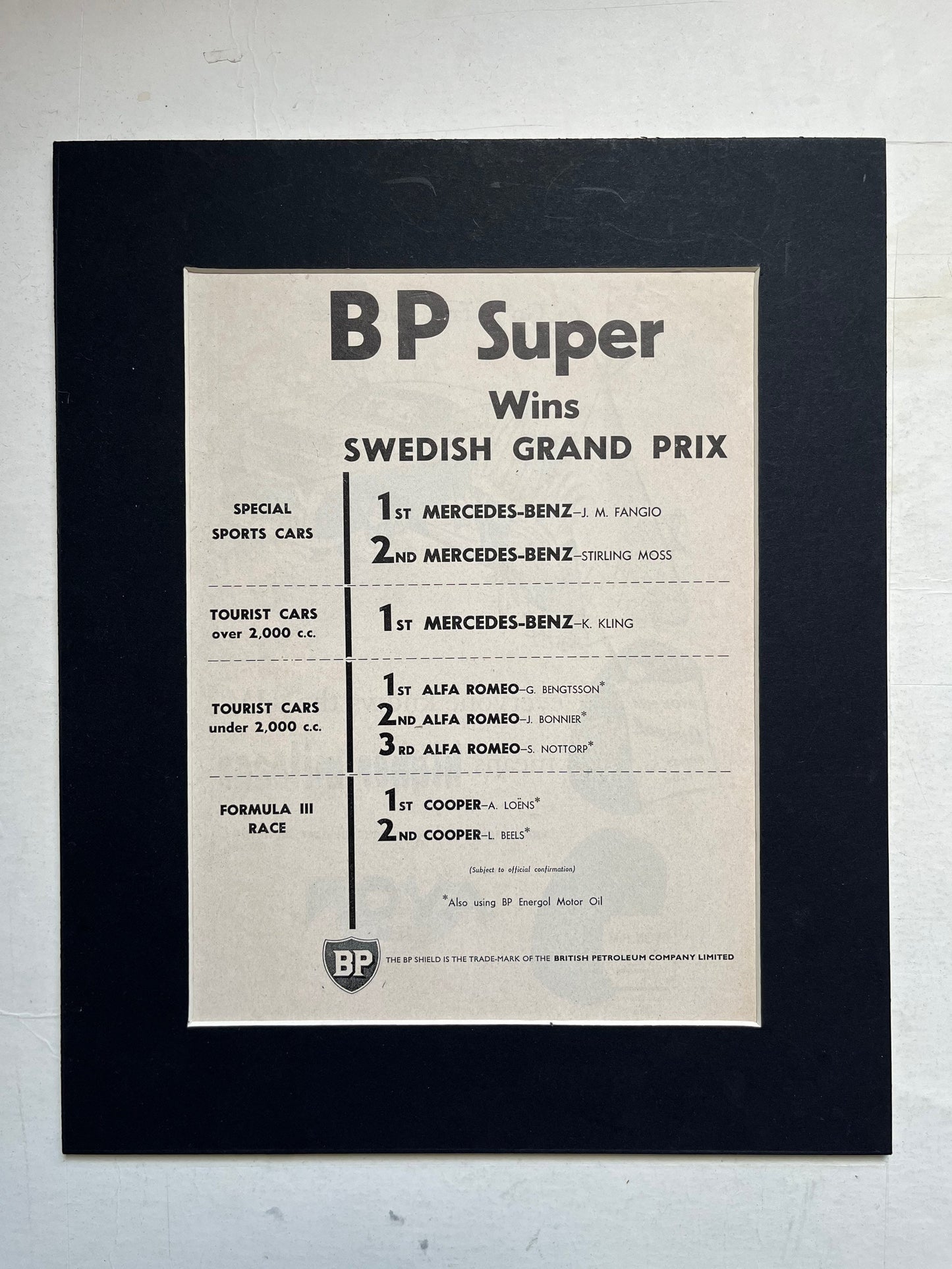 Vintage BP Super print 1955 - Swedish Grand Prix