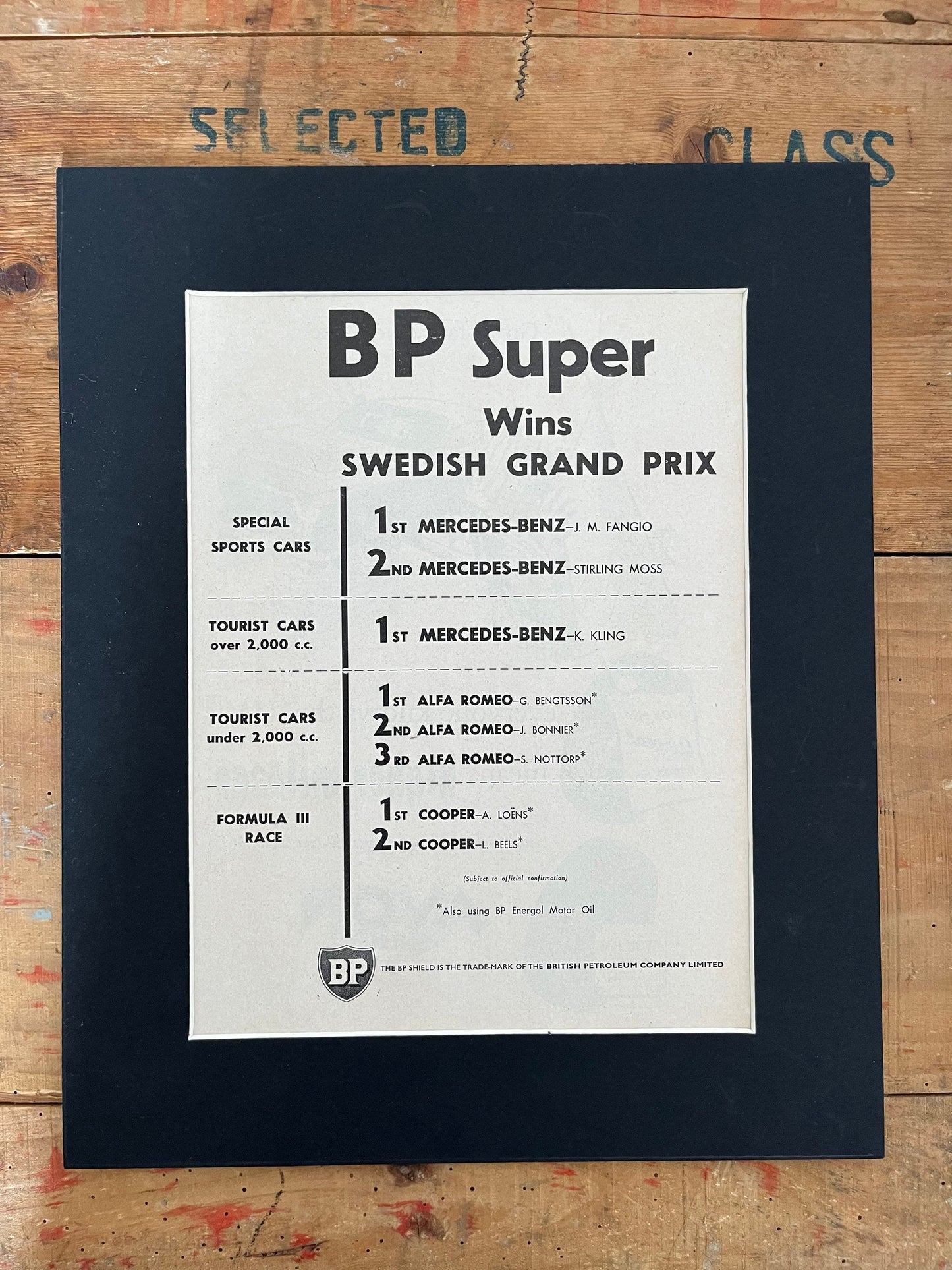 Vintage BP Super print 1955 - Swedish Grand Prix