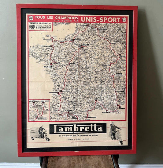 Vintage Tour de France Route Map - Lambretta Sponsored, 1958