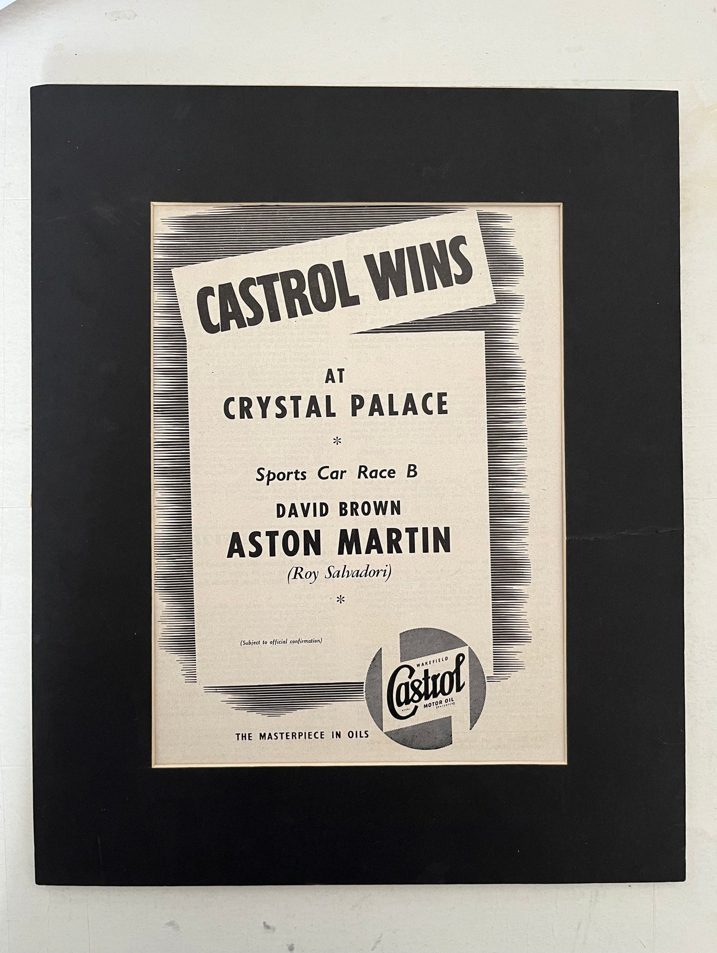Vintage Castrol /Aston Martin advertising print 1955