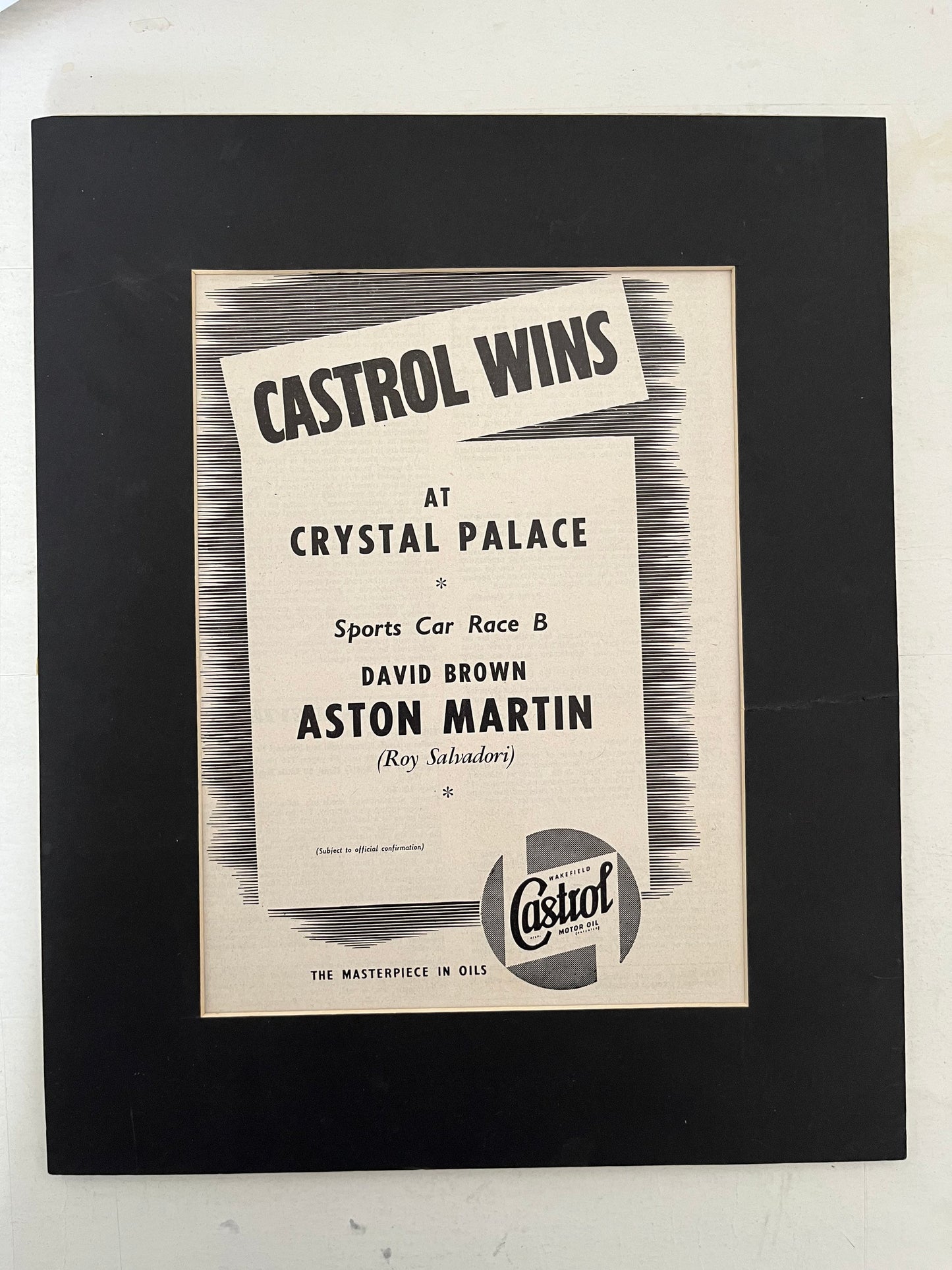 Vintage Castrol /Aston Martin advertising print 1955
