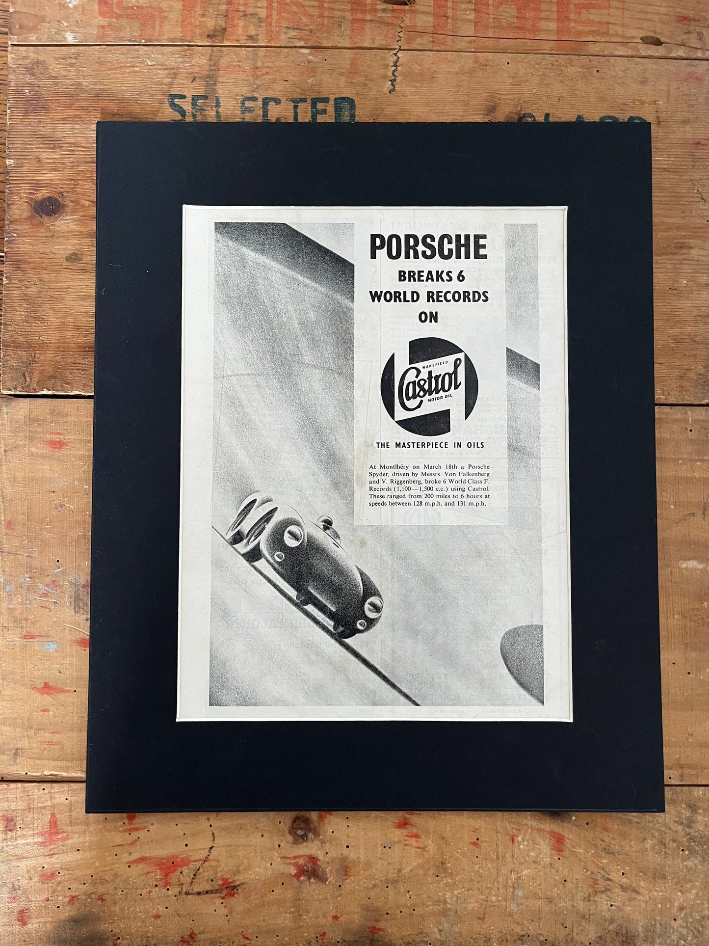 Vintage Advertising Print - Porsche 550 Spyder, Castrol Oil, 1955