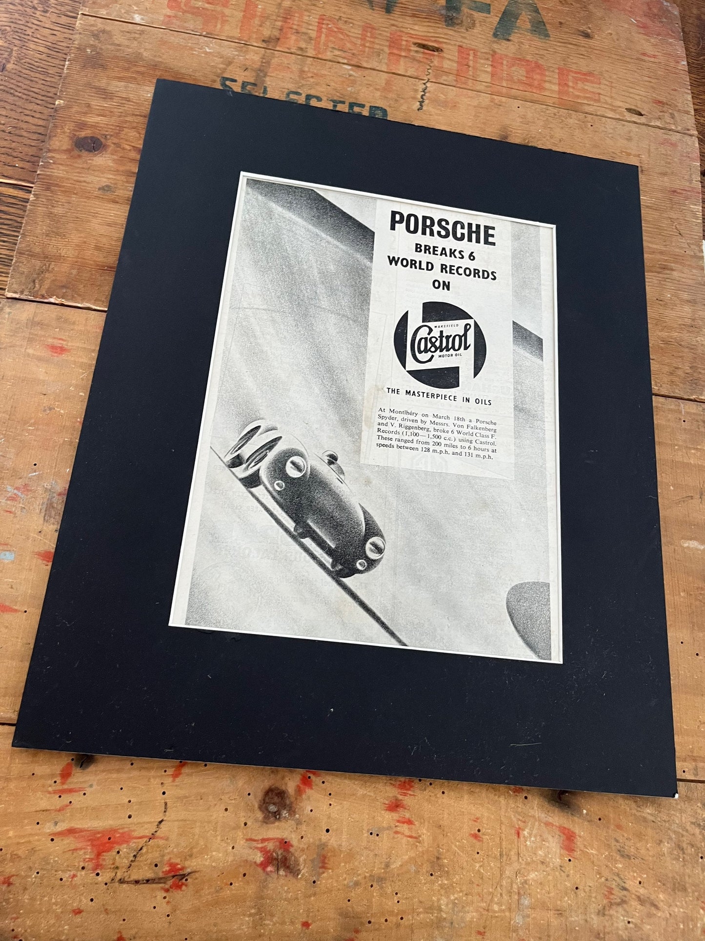 Vintage Advertising Print - Porsche 550 Spyder, Castrol Oil, 1955