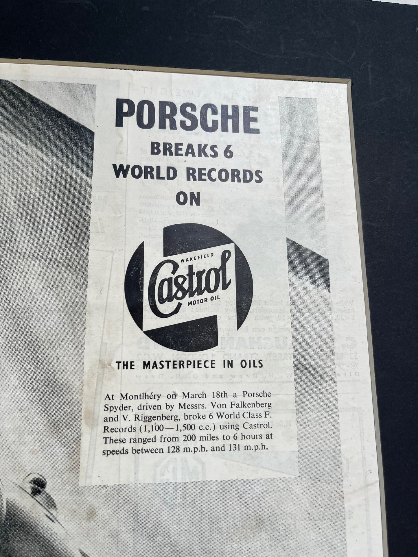 Vintage Advertising Print - Porsche 550 Spyder, Castrol Oil, 1955