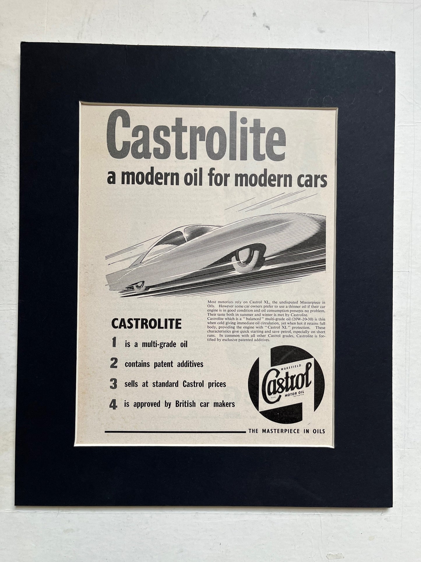 Vintage Castrol oil advertisement print 1950s