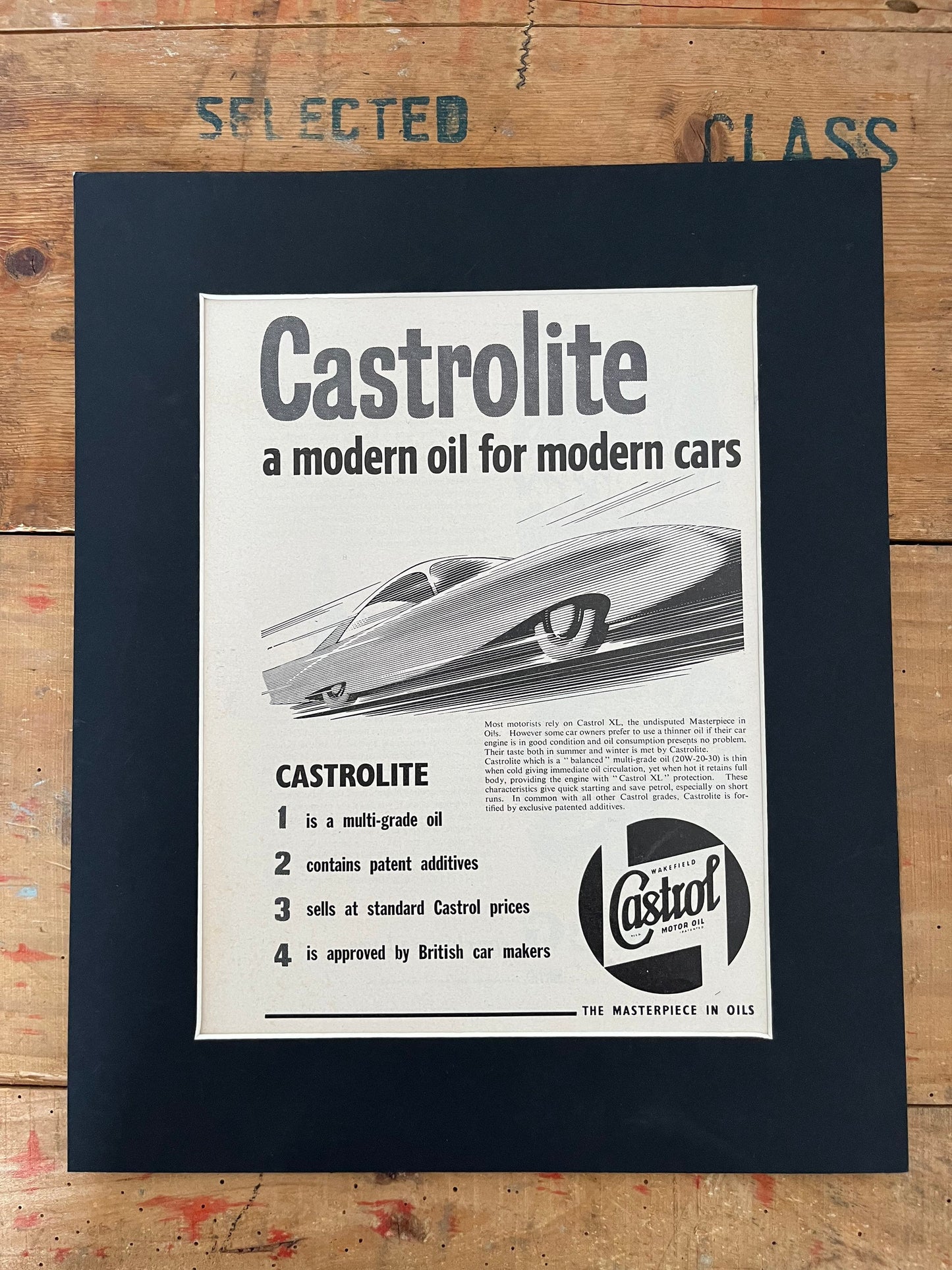Vintage Castrol oil advertisement print 1950s