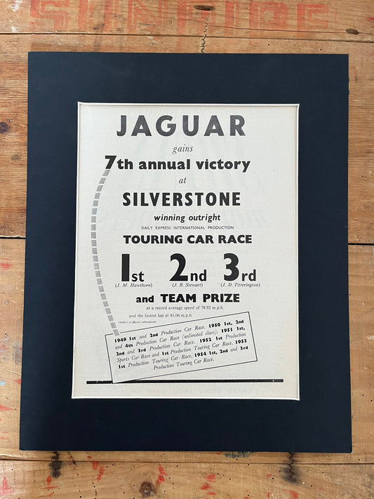 Vintage motorsport advertisement print 1955 - Silverstone -Jaguar