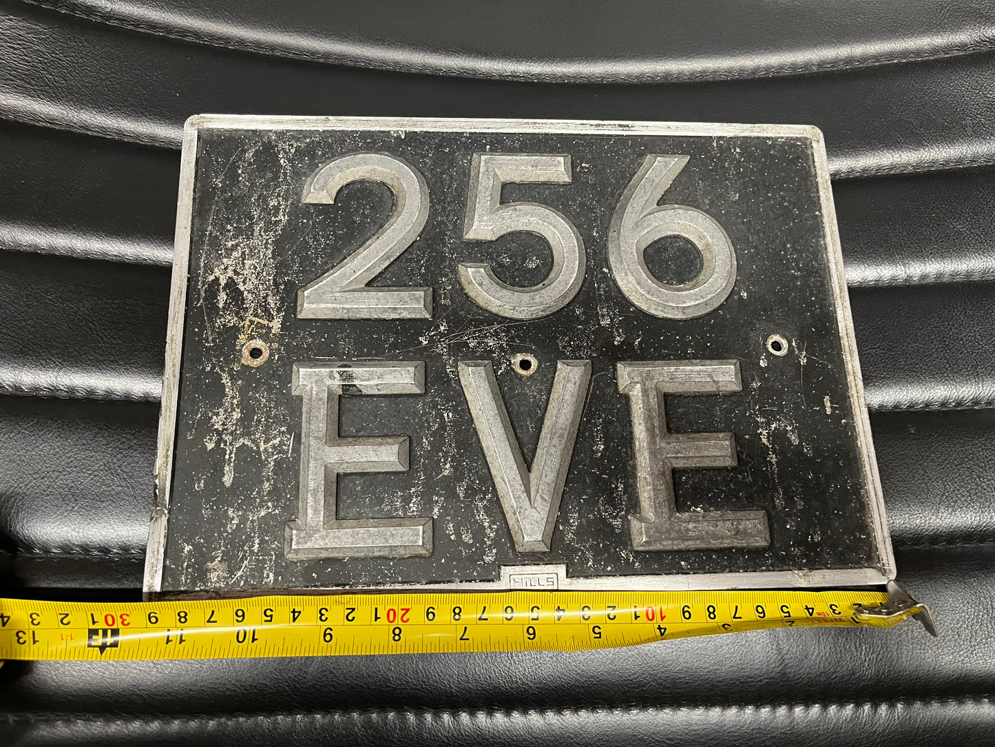 Vintage British car registration plate 256 EVE c1950s