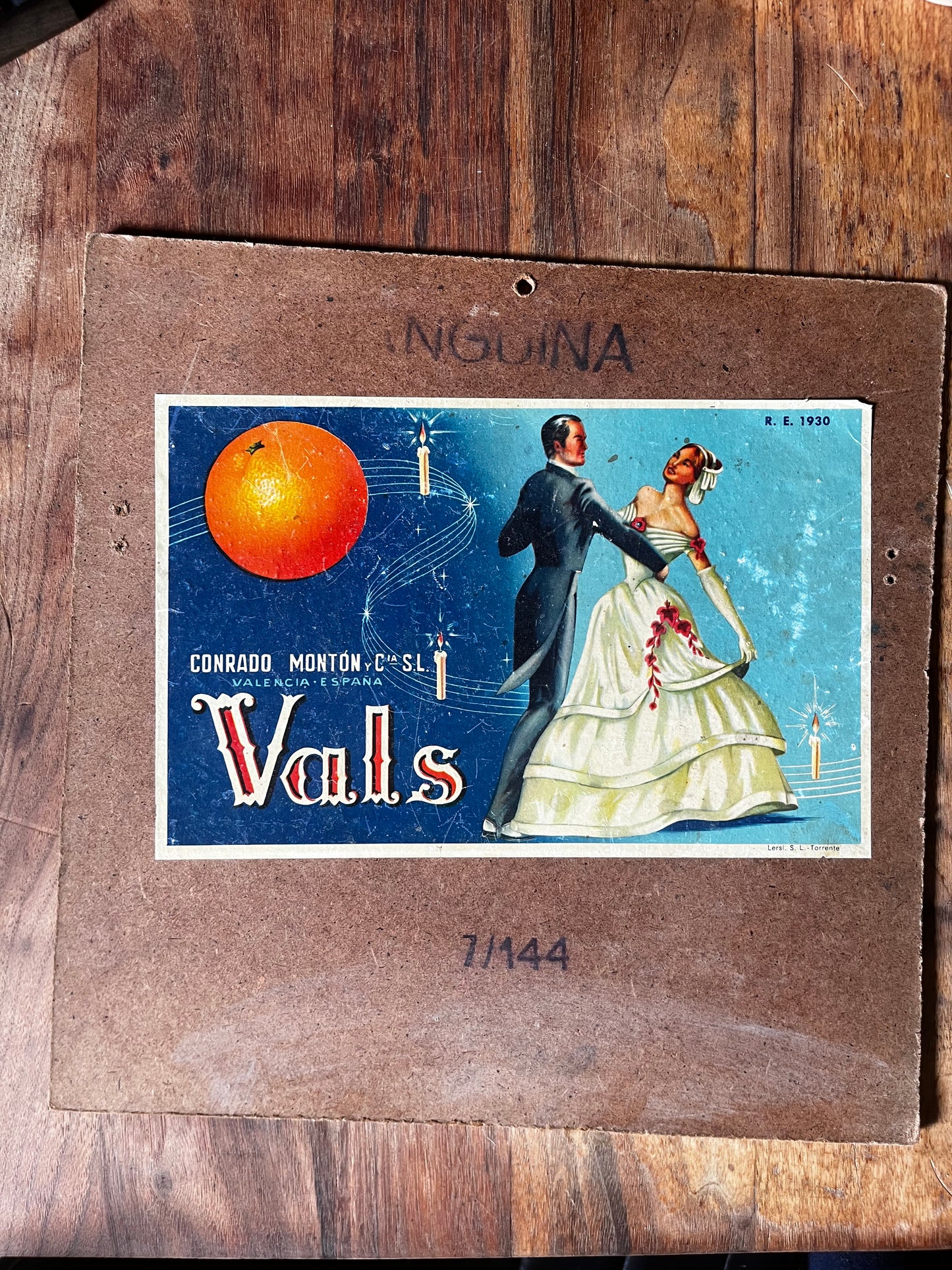 Vintage Spanish Orange crate artwork “Vals.”
