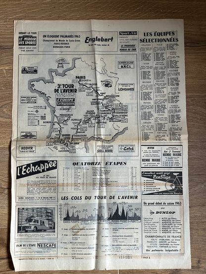 Tour de L’Avenir Perrier vintage route map 1963