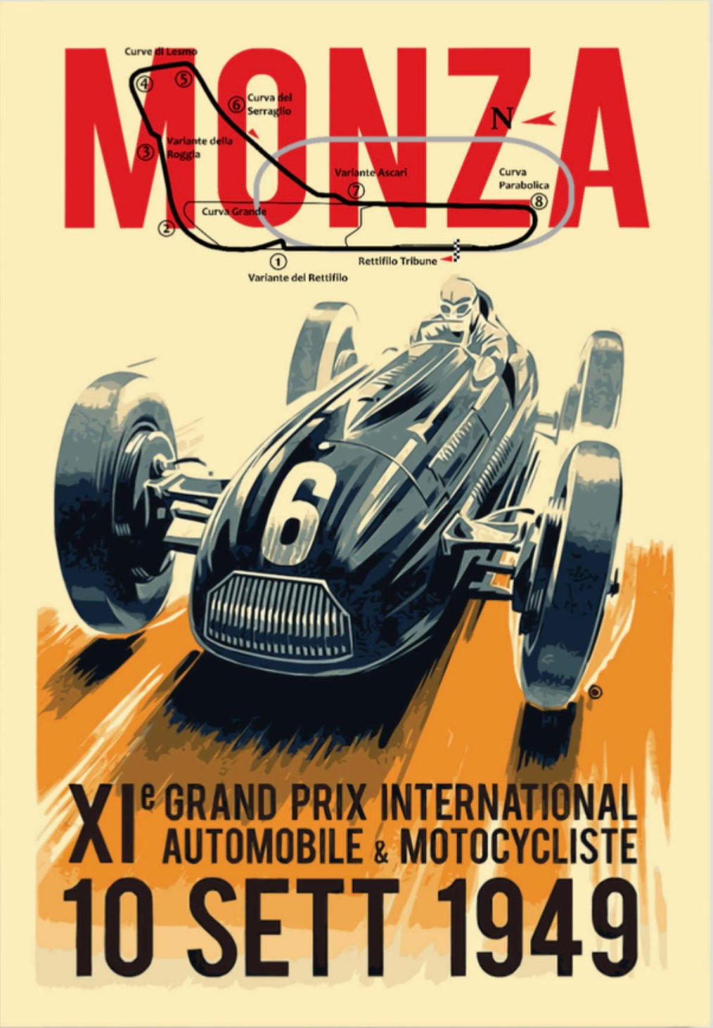 Monza Italian Grand Prix vintage poster 1949