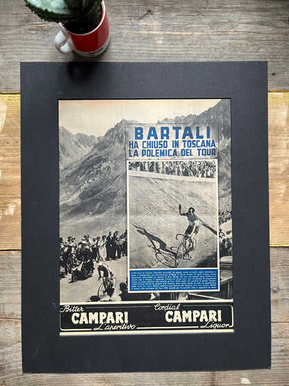 Gino Bartali 1952 Giro d'Italia / Campari vintage cycling print c1950