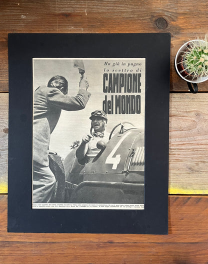 Vintage Italian racing car print Ferrari Juan Manuel Fangio 1955