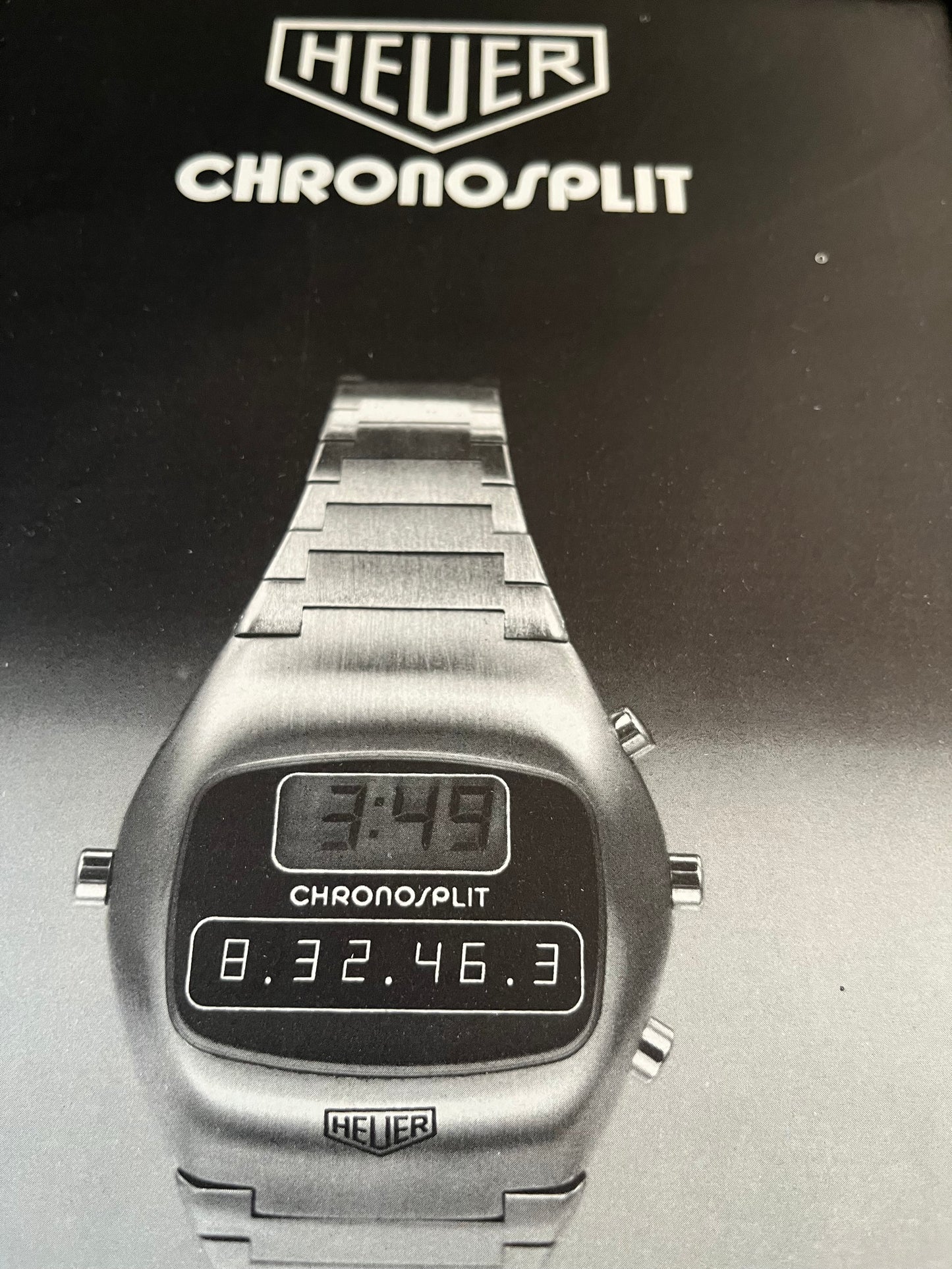 Vintage 1973 Tag Heuer Chronosplit watch advertisement
