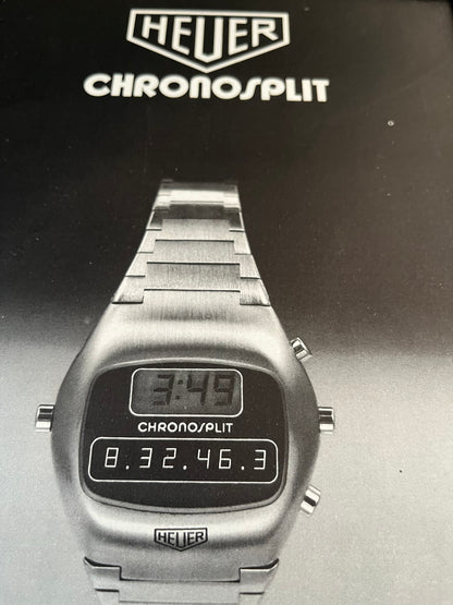 Vintage 1973 Tag Heuer Chronosplit watch advertisement