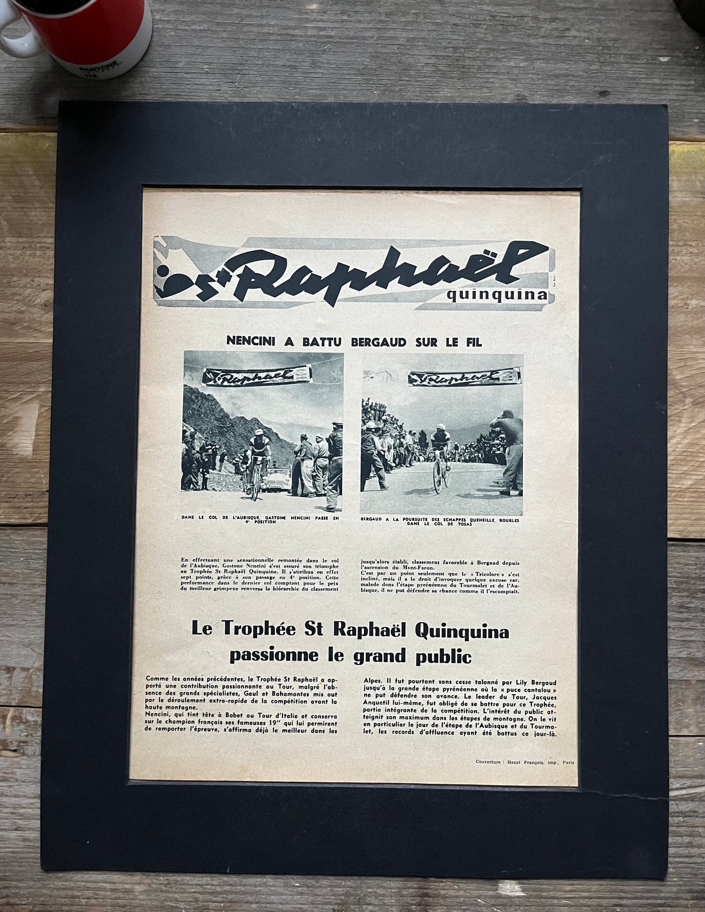 Vintage St Raphael Advertising Print -Cycling Trophy France, 1950'S