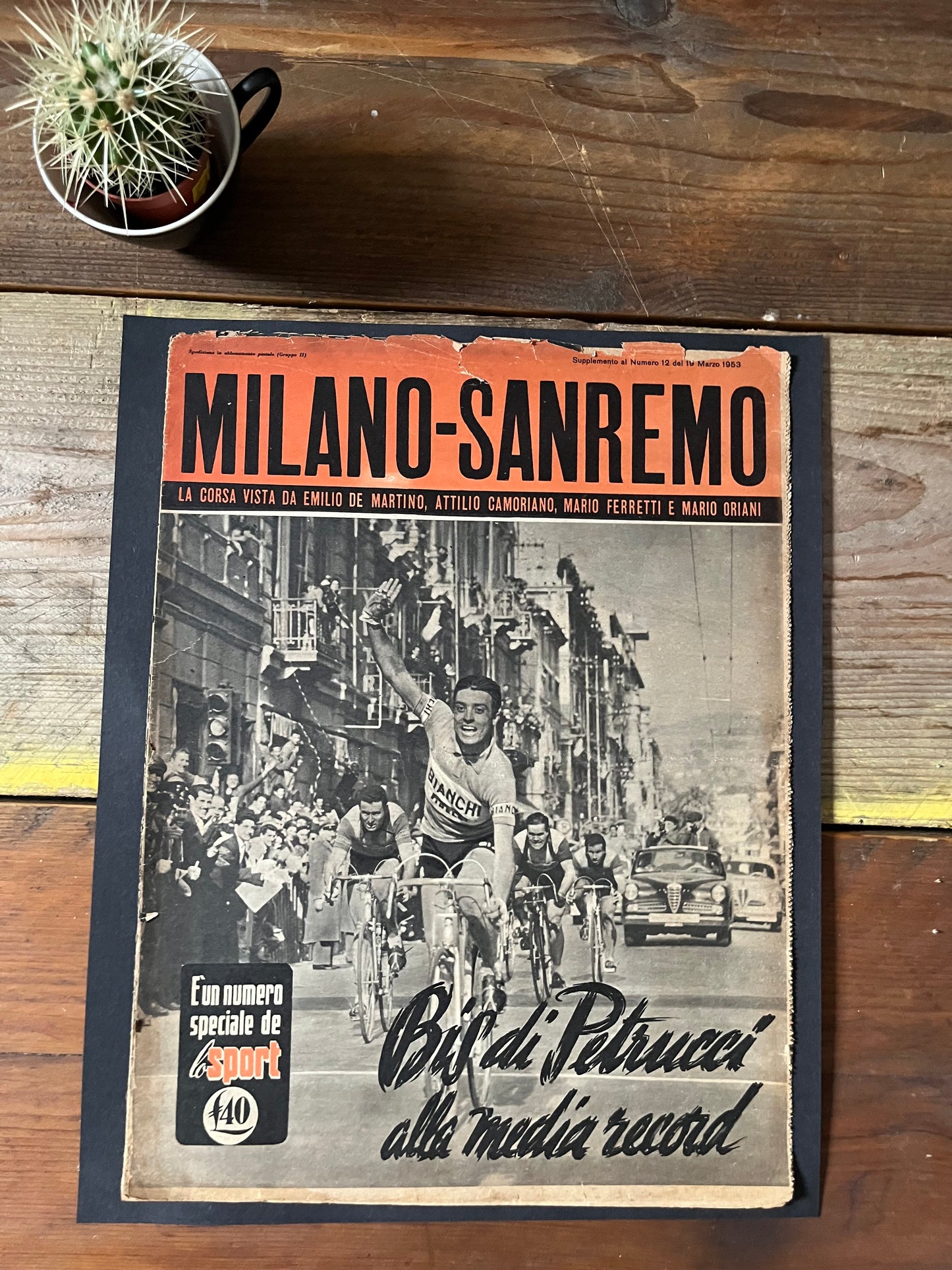 Vintage Cycling Print - Loretto Petrucci 1953 Milan San Remo