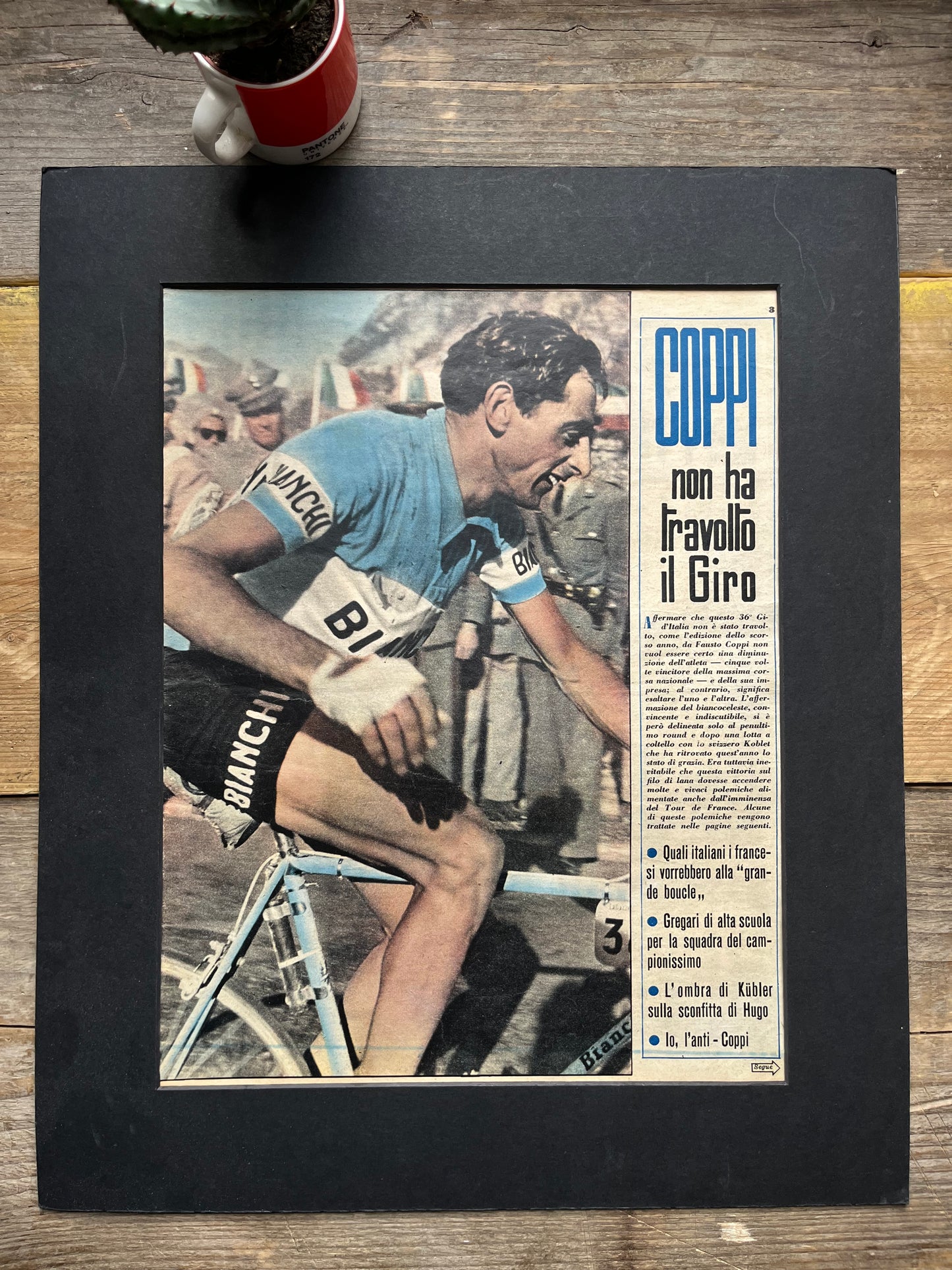 Fausto Coppi Bianchi 1950 original vintage cycling print