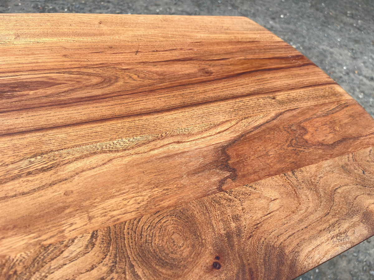 1950s James Leonard ESA side Table with reclaimed elm top
