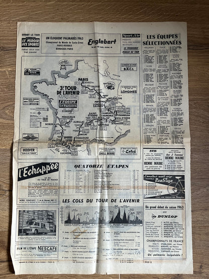 Tour de L’Avenir Perrier vintage route map 1963