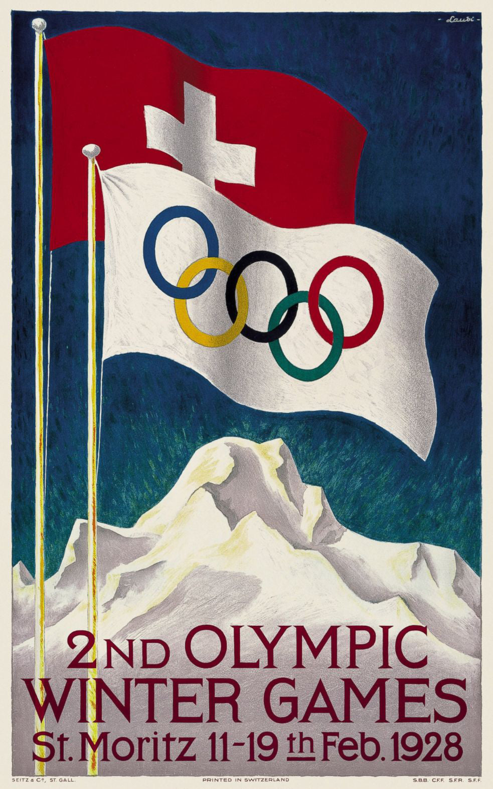 St Moritz Olympic games 1928 Vintage Ski poster Switzerland