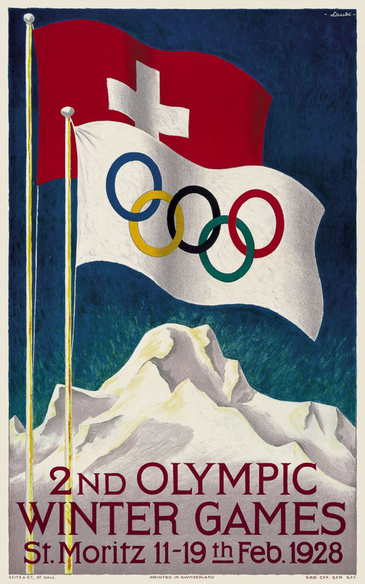St Moritz Olympic games 1928 Vintage Ski poster Switzerland