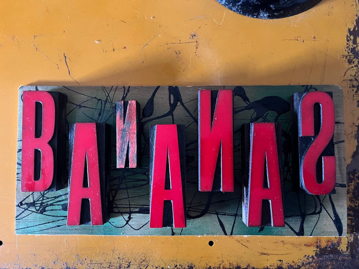 “Bananas” artwork from reclaimed Printing blocks
