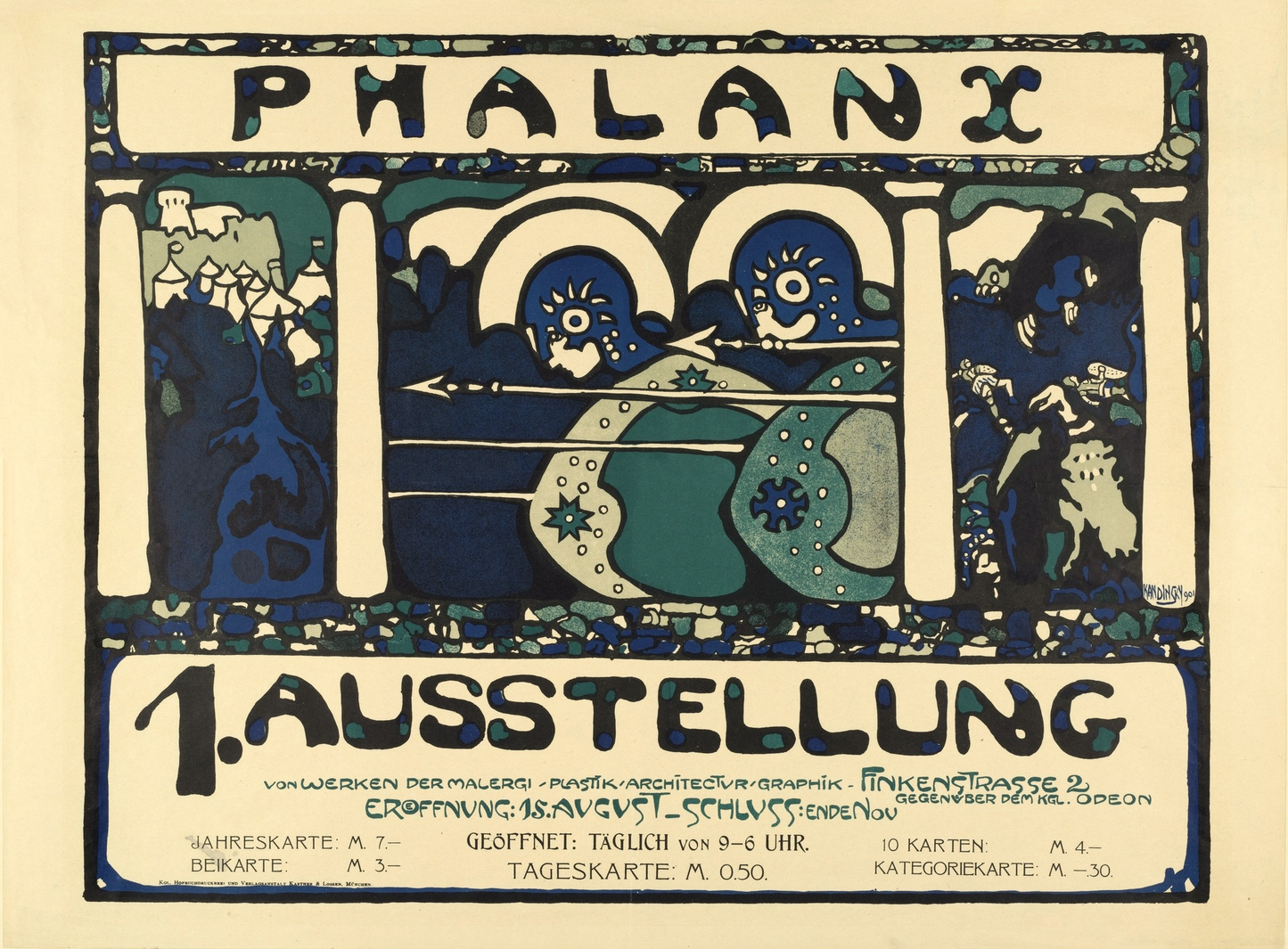 Vintage Advertising Poster - 1st Exhibition of the Phalanx, Germany, 1901 by Kandinsky